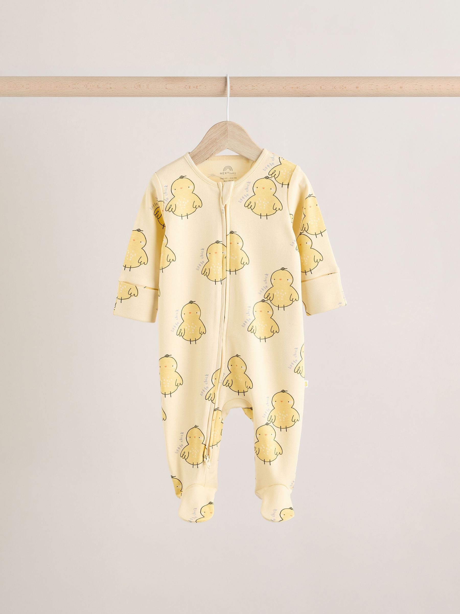 Yellow Baby Spring Two Way Zip 100% Cotton Sleepsuits 3 Pack (0mths-2yrs)