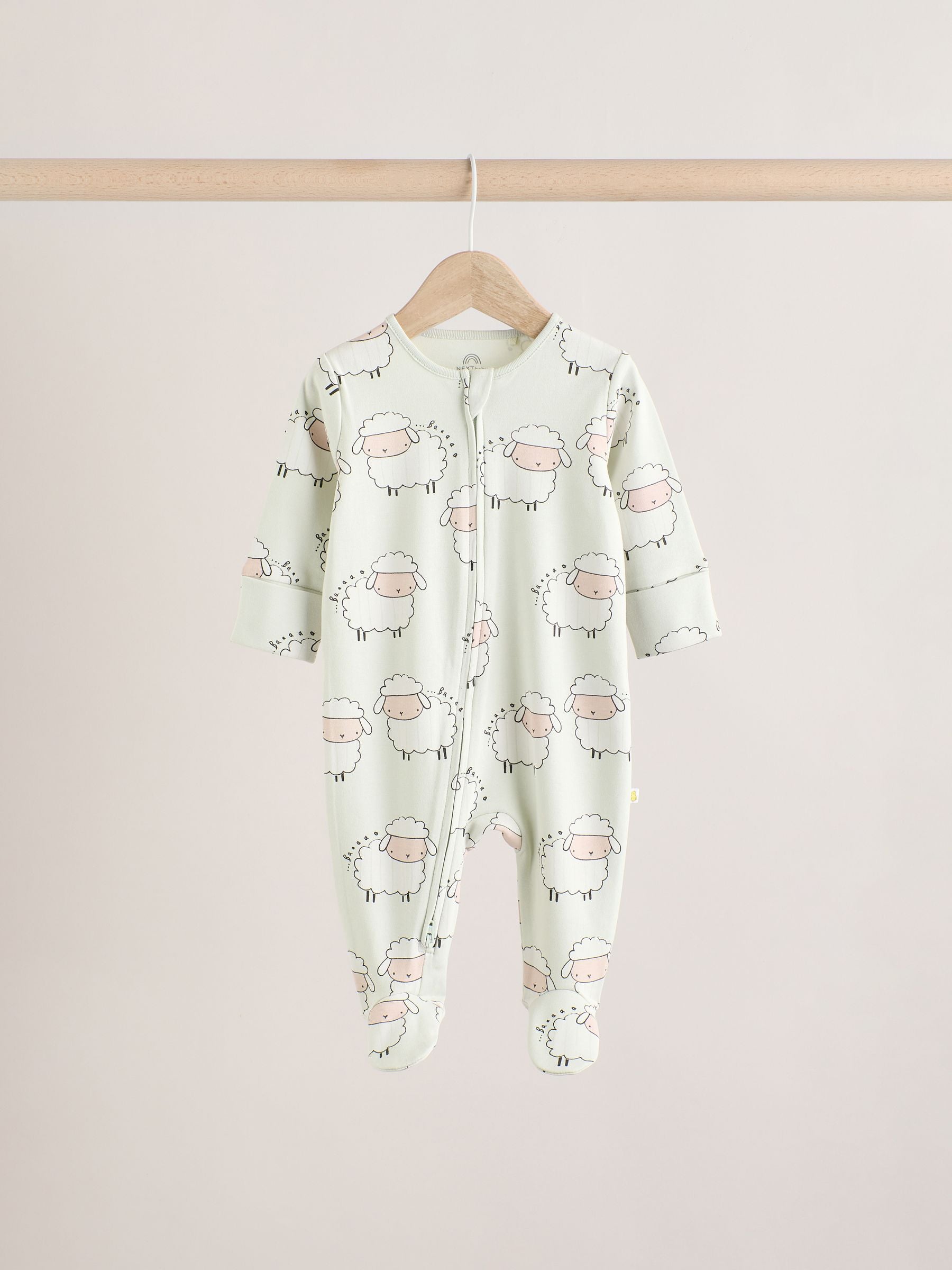 Yellow Baby Spring Two Way Zip 100% Cotton Sleepsuits 3 Pack (0mths-2yrs)