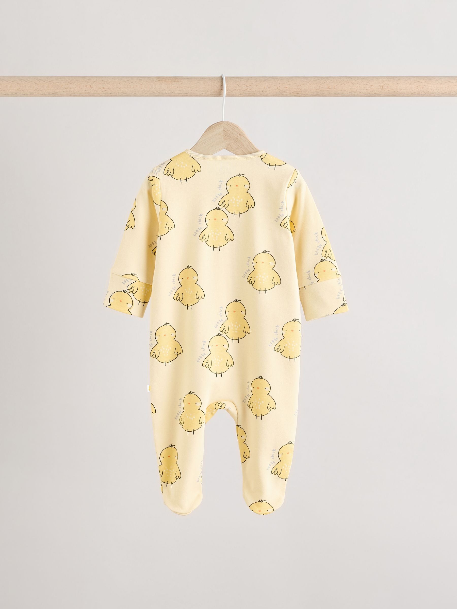 Yellow Baby Spring Two Way Zip 100% Cotton Sleepsuits 3 Pack (0mths-2yrs)