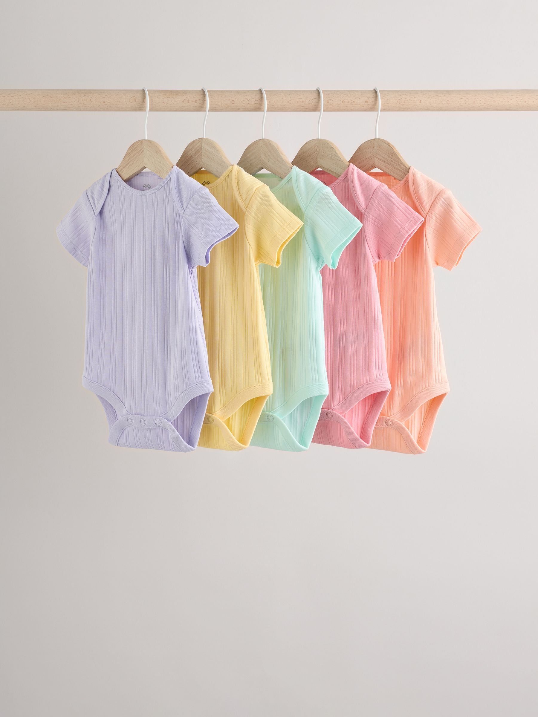 Pink pastels Short Sleeve Rib Baby 100% Cotton Bodysuits 5 Pack