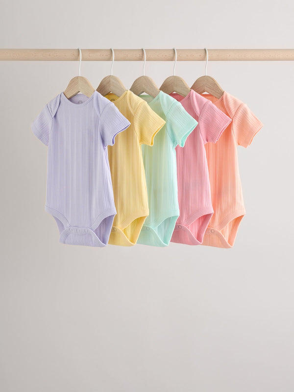 Pink pastels Short Sleeve Rib Baby 100% Cotton Bodysuits 5 Pack