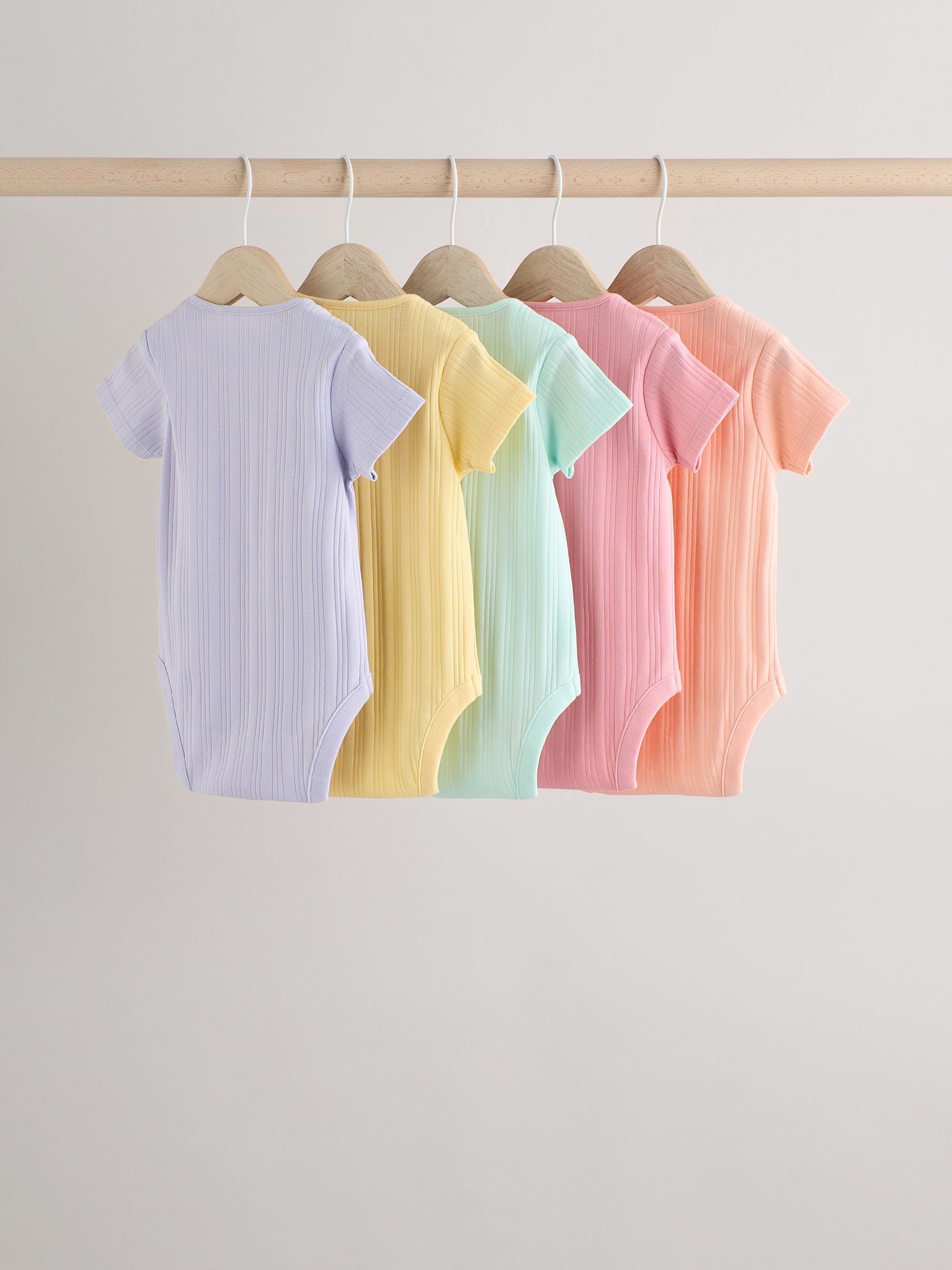 Pink pastels Short Sleeve Rib Baby 100% Cotton Bodysuits 5 Pack