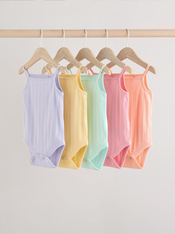 Pale pastels Ribbed Strappy Vest Baby 100% Cotton Bodysuits 5 Pack