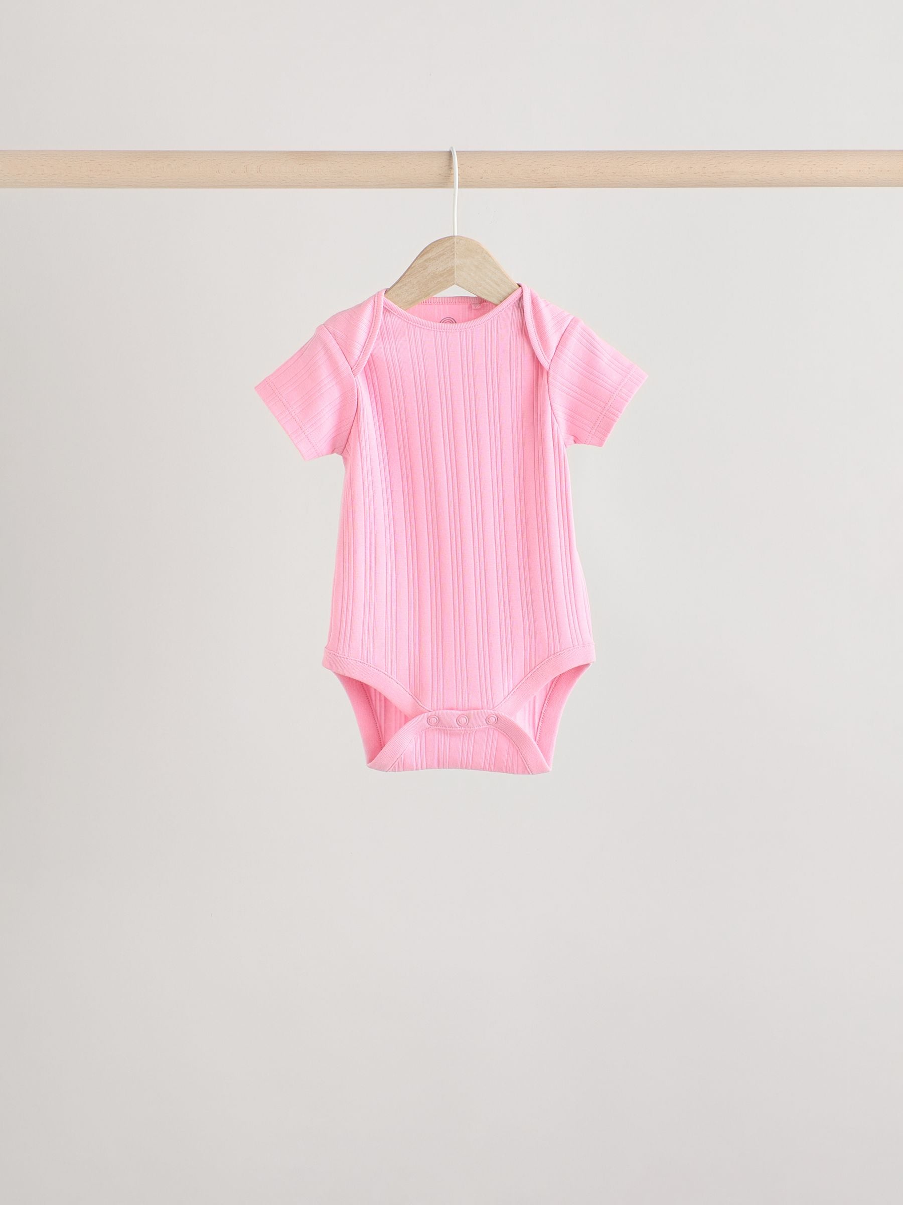 Bright Pink Baby Short Sleeve Ribbed 100% Cotton Bodysuits 5 Pack