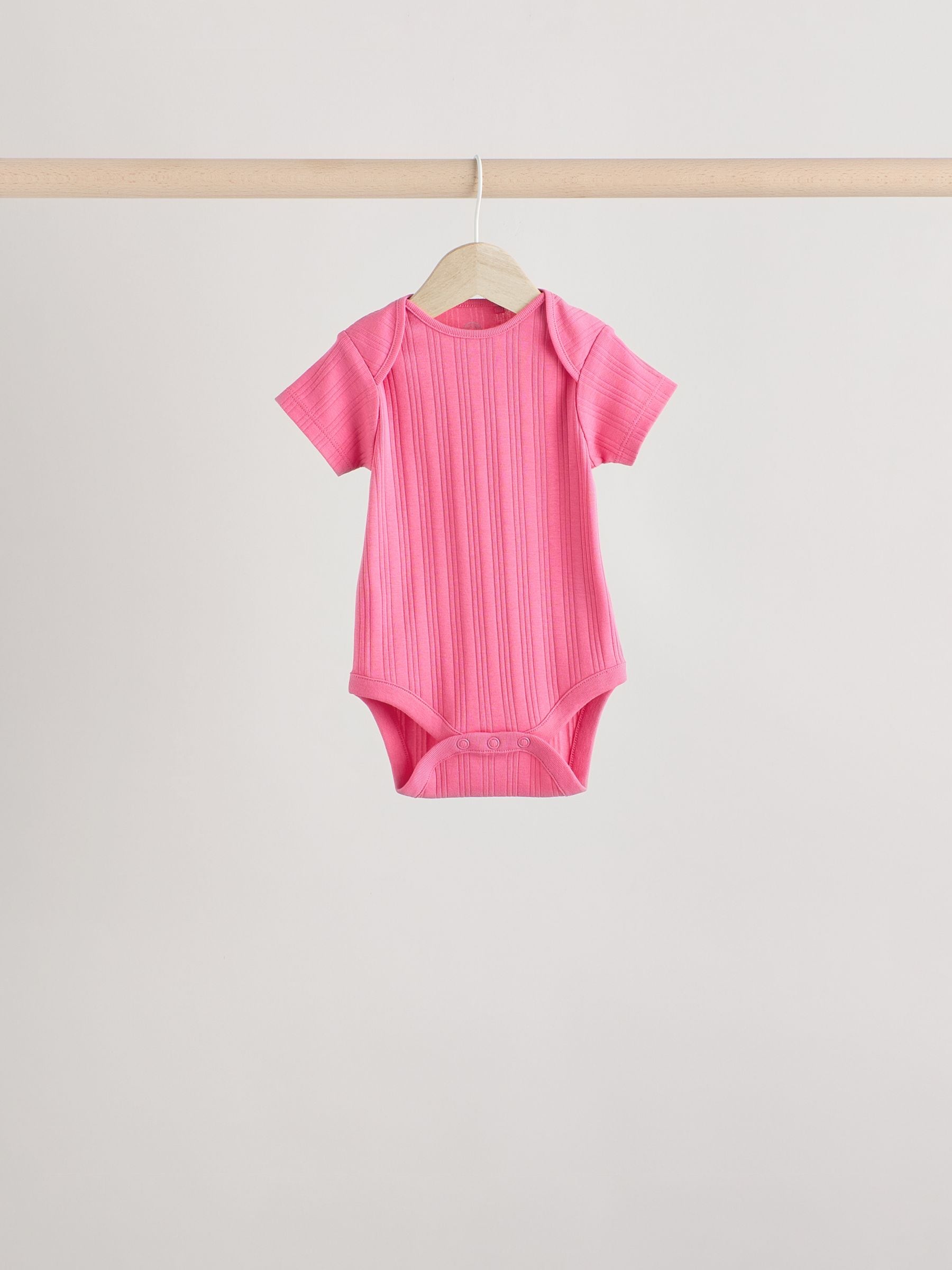 Bright Pink Baby Short Sleeve Ribbed 100% Cotton Bodysuits 5 Pack