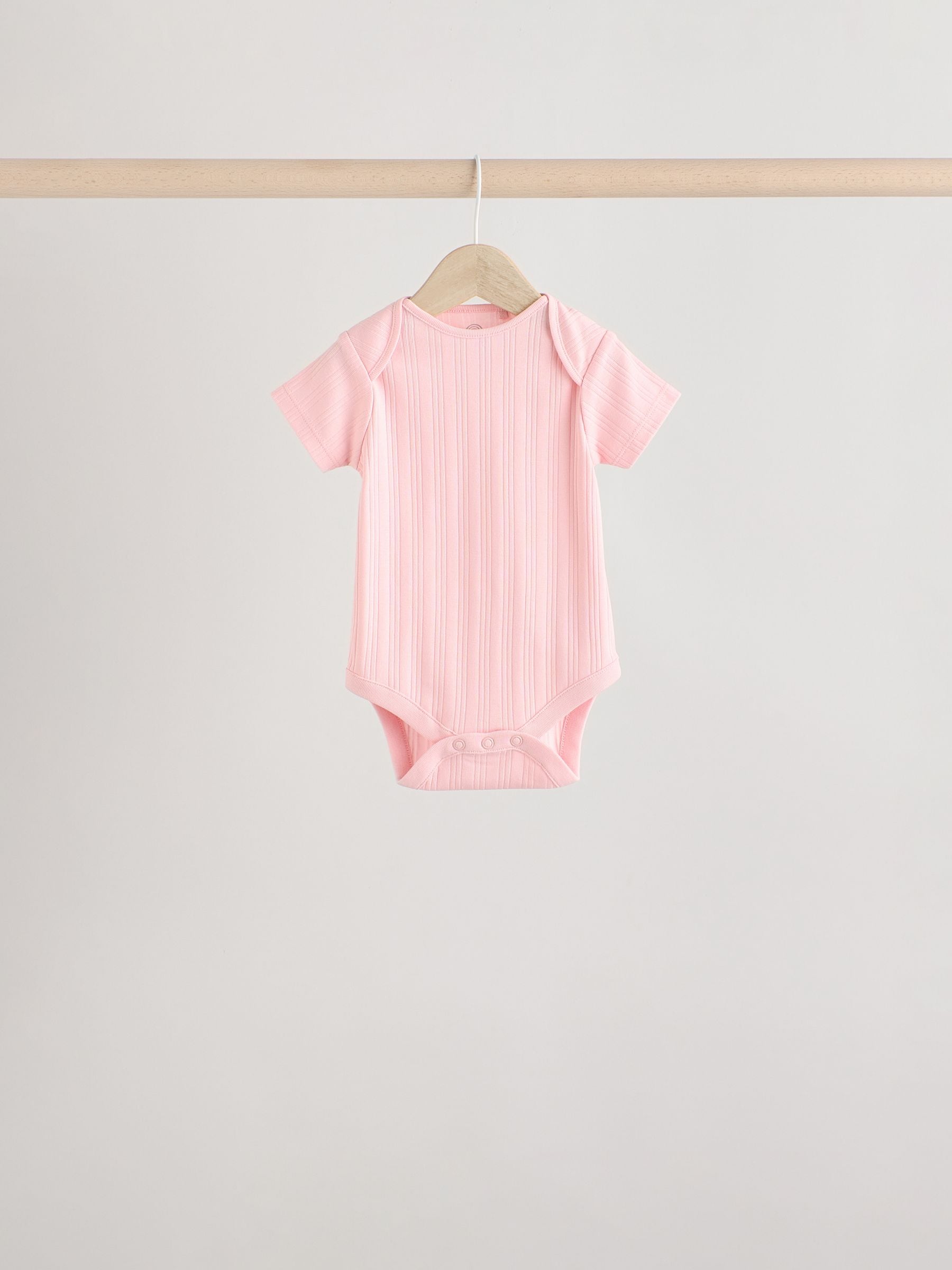 Bright Pink Baby Short Sleeve Ribbed 100% Cotton Bodysuits 5 Pack