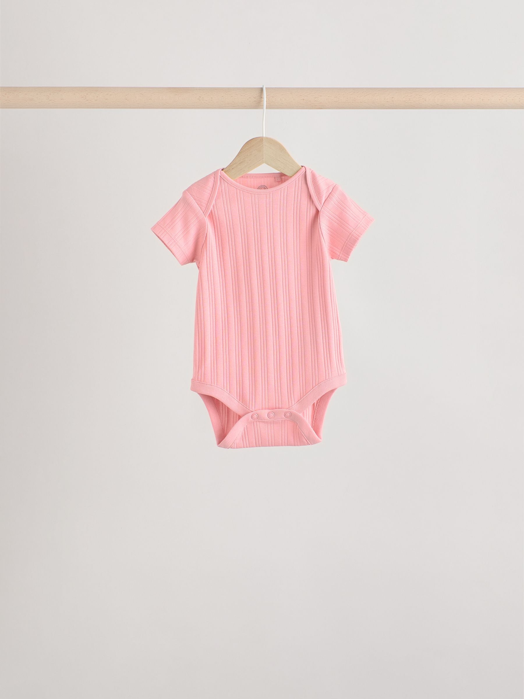 Bright Pink Baby Short Sleeve Ribbed 100% Cotton Bodysuits 5 Pack