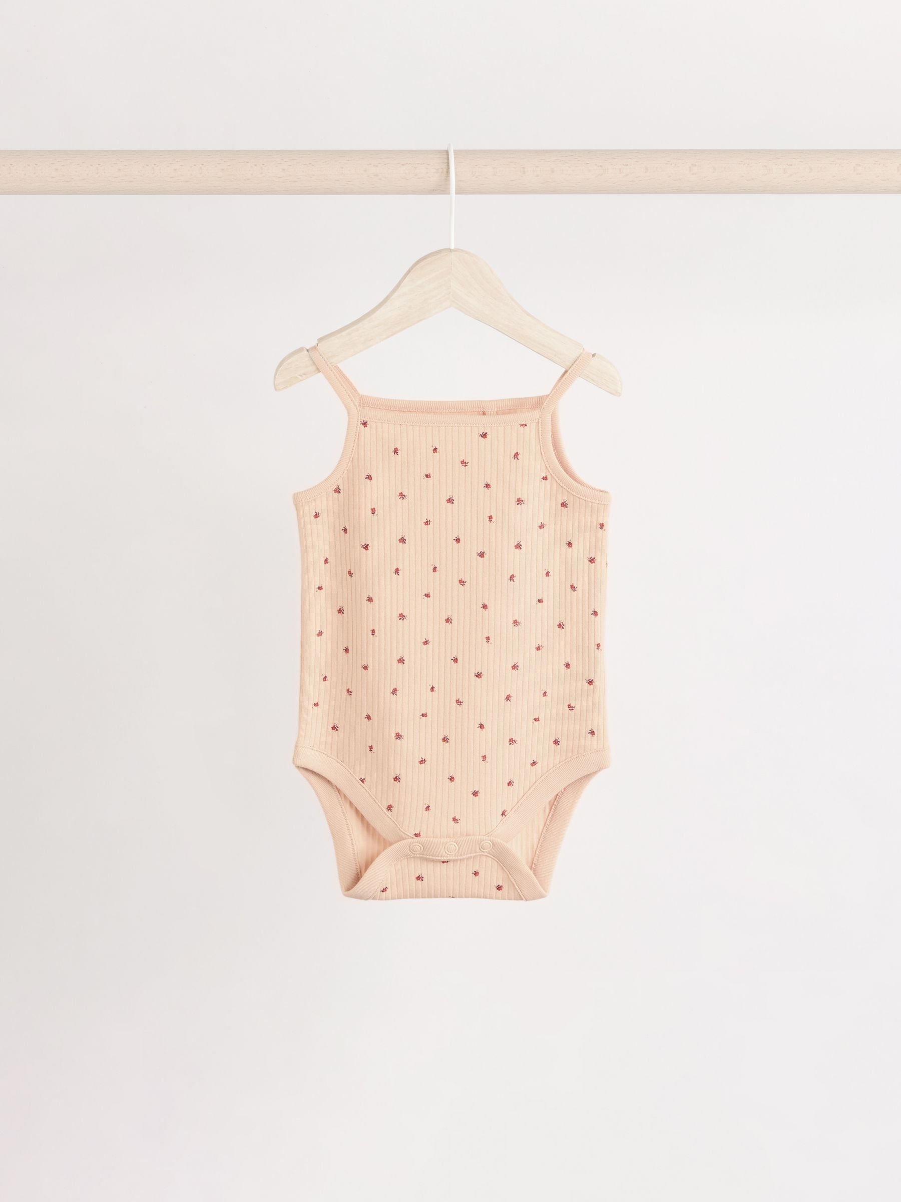 Caramel Ditsy Strappy Vest Baby 100% Cotton Bodysuits 5 Pack