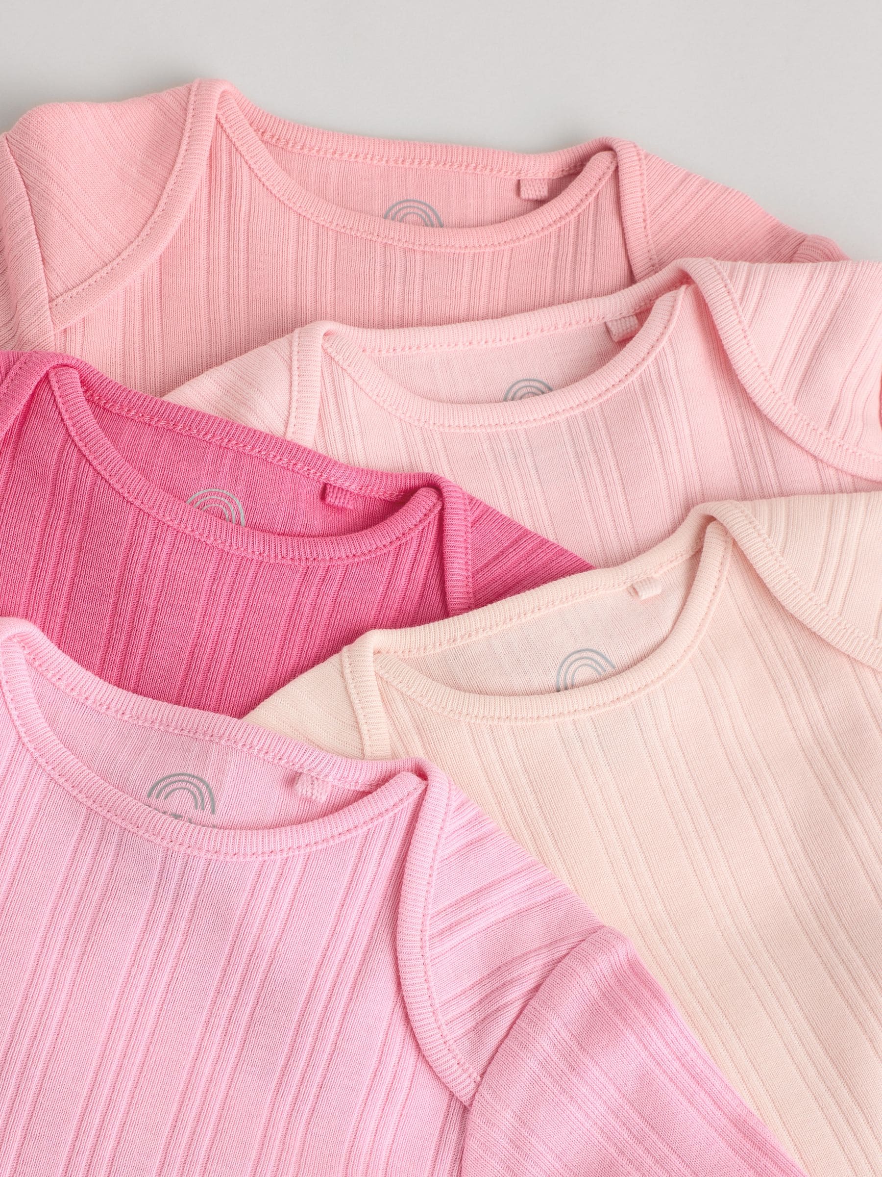 Pink Baby Long Sleeve 100% Cotton Ribbed Bodysuits 5 Pack