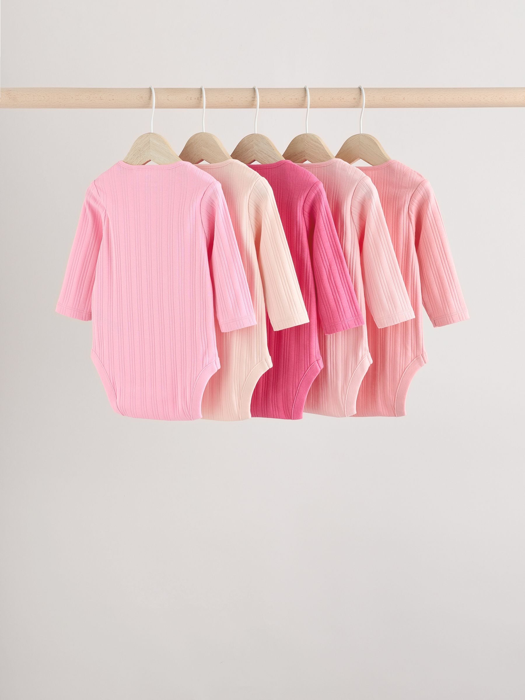 Pink Baby Long Sleeve 100% Cotton Ribbed Bodysuits 5 Pack