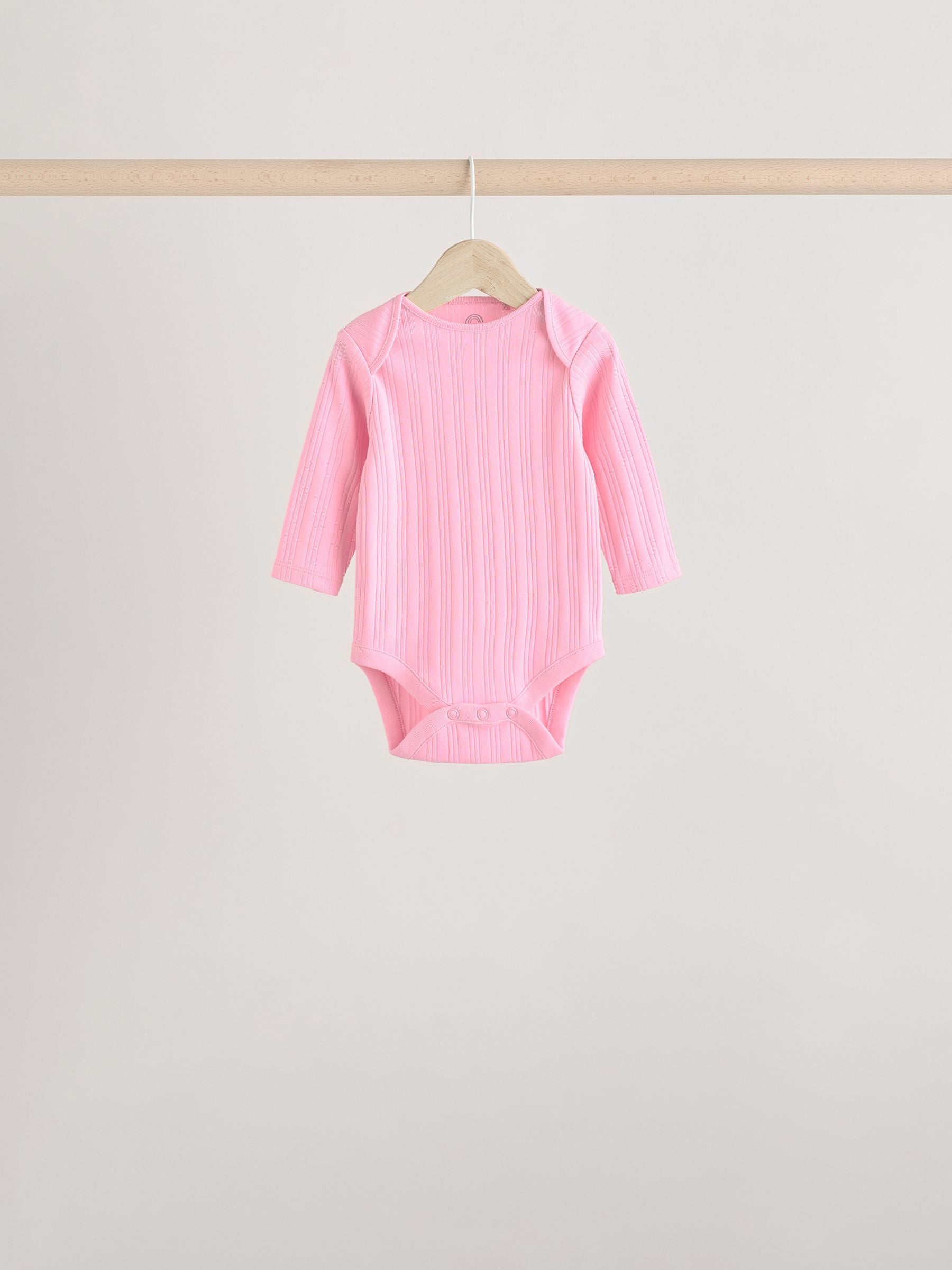 Pink Baby Long Sleeve 100% Cotton Ribbed Bodysuits 5 Pack