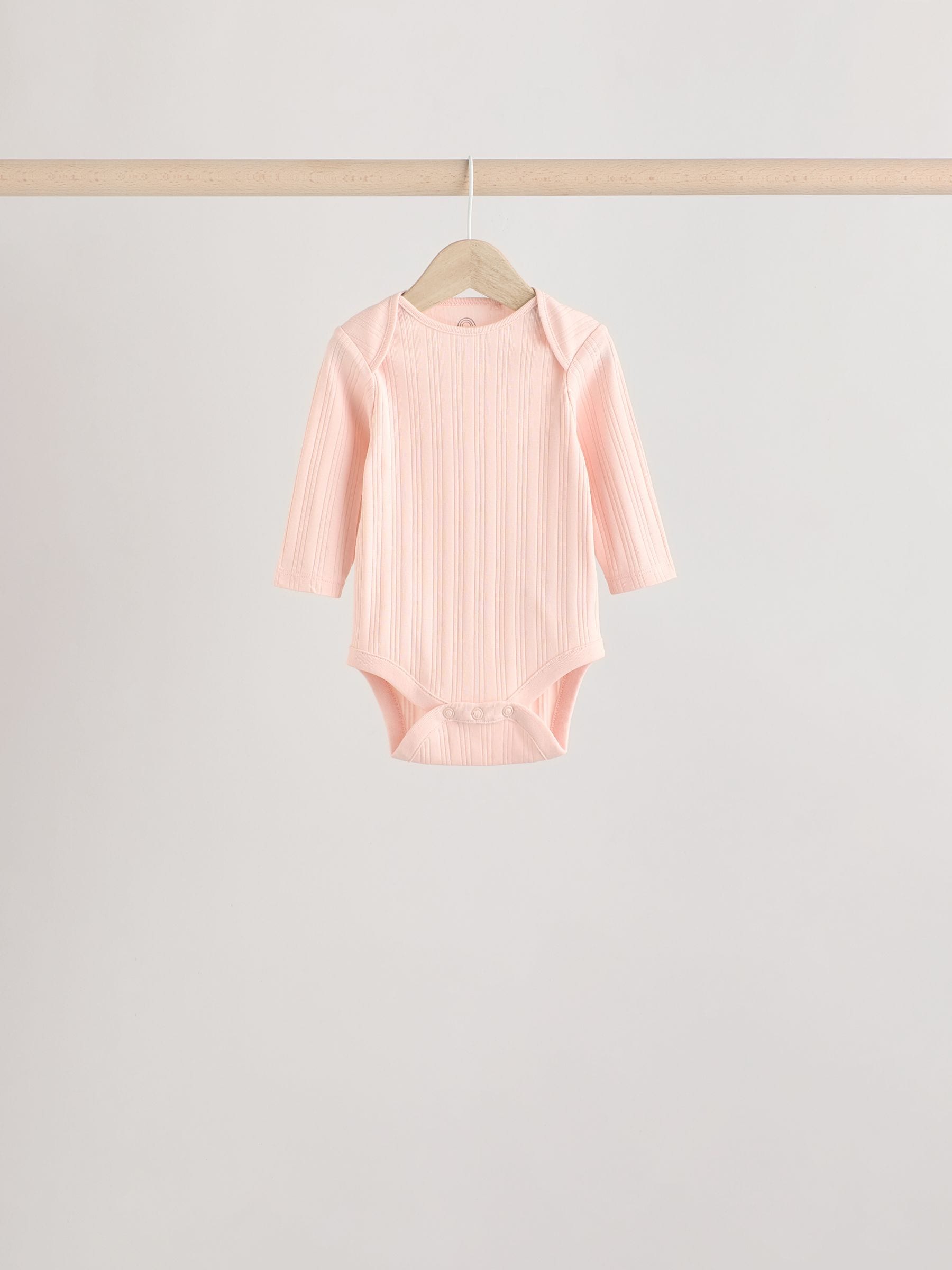 Pink Baby Long Sleeve 100% Cotton Ribbed Bodysuits 5 Pack