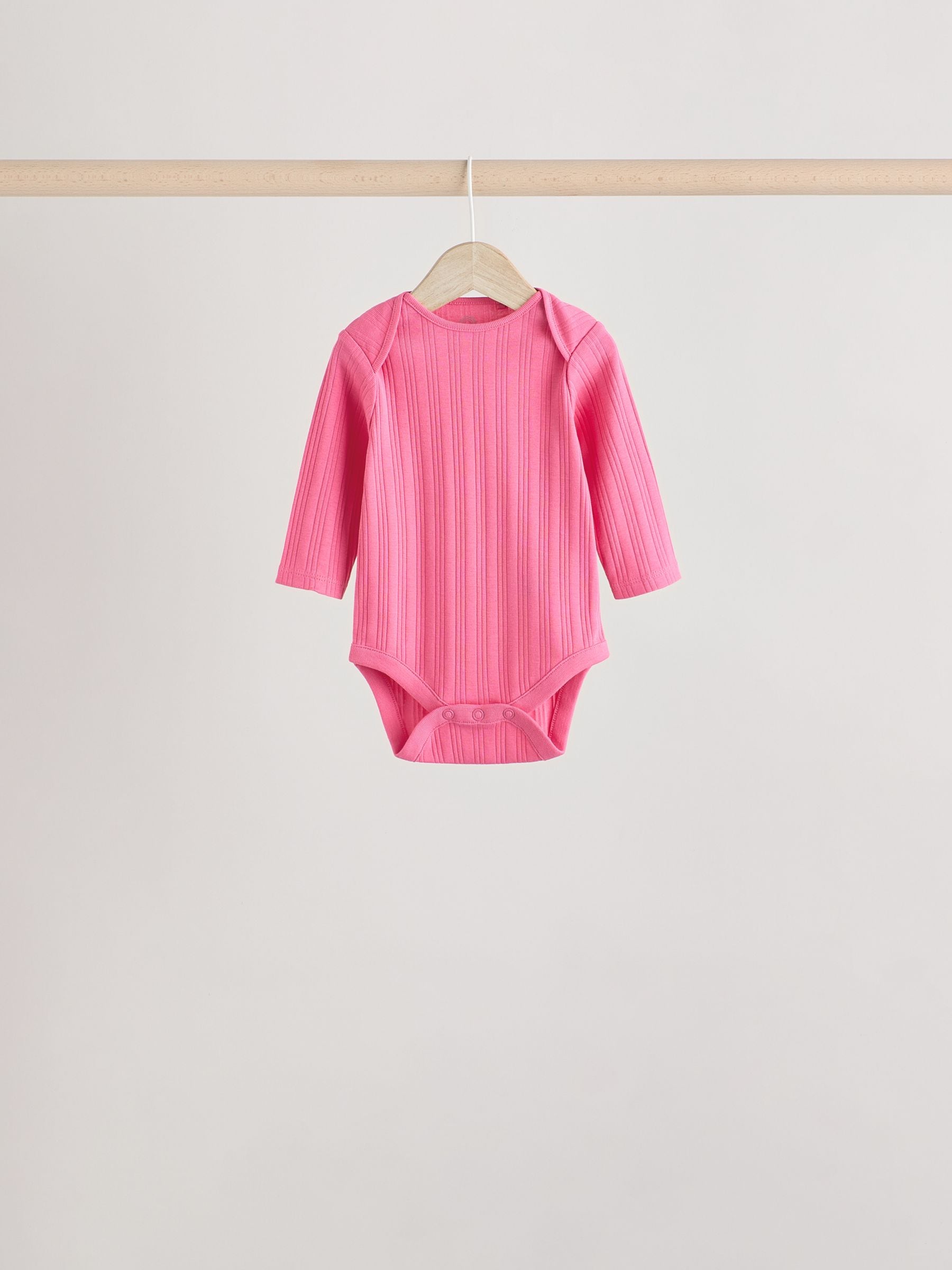 Pink Baby Long Sleeve 100% Cotton Ribbed Bodysuits 5 Pack