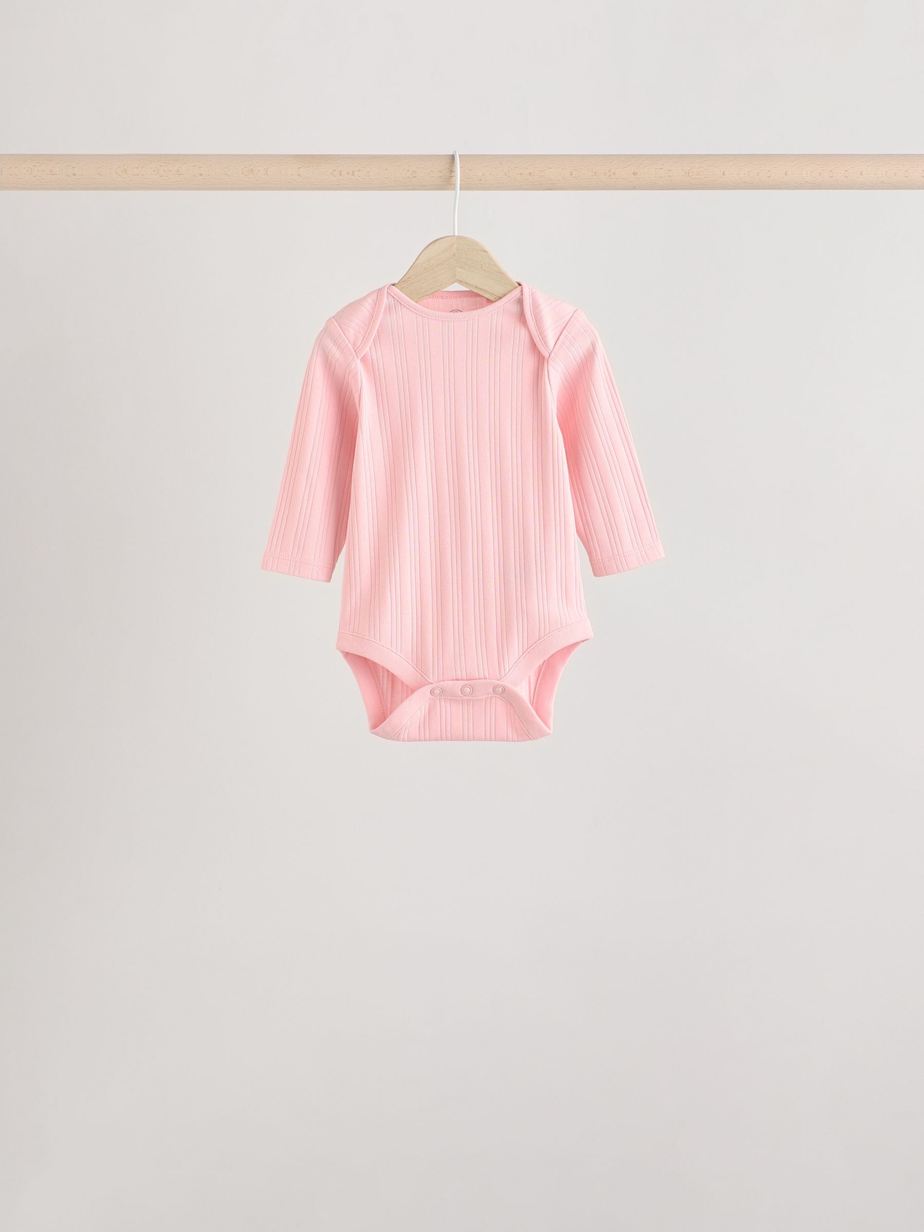 Pink Baby Long Sleeve 100% Cotton Ribbed Bodysuits 5 Pack