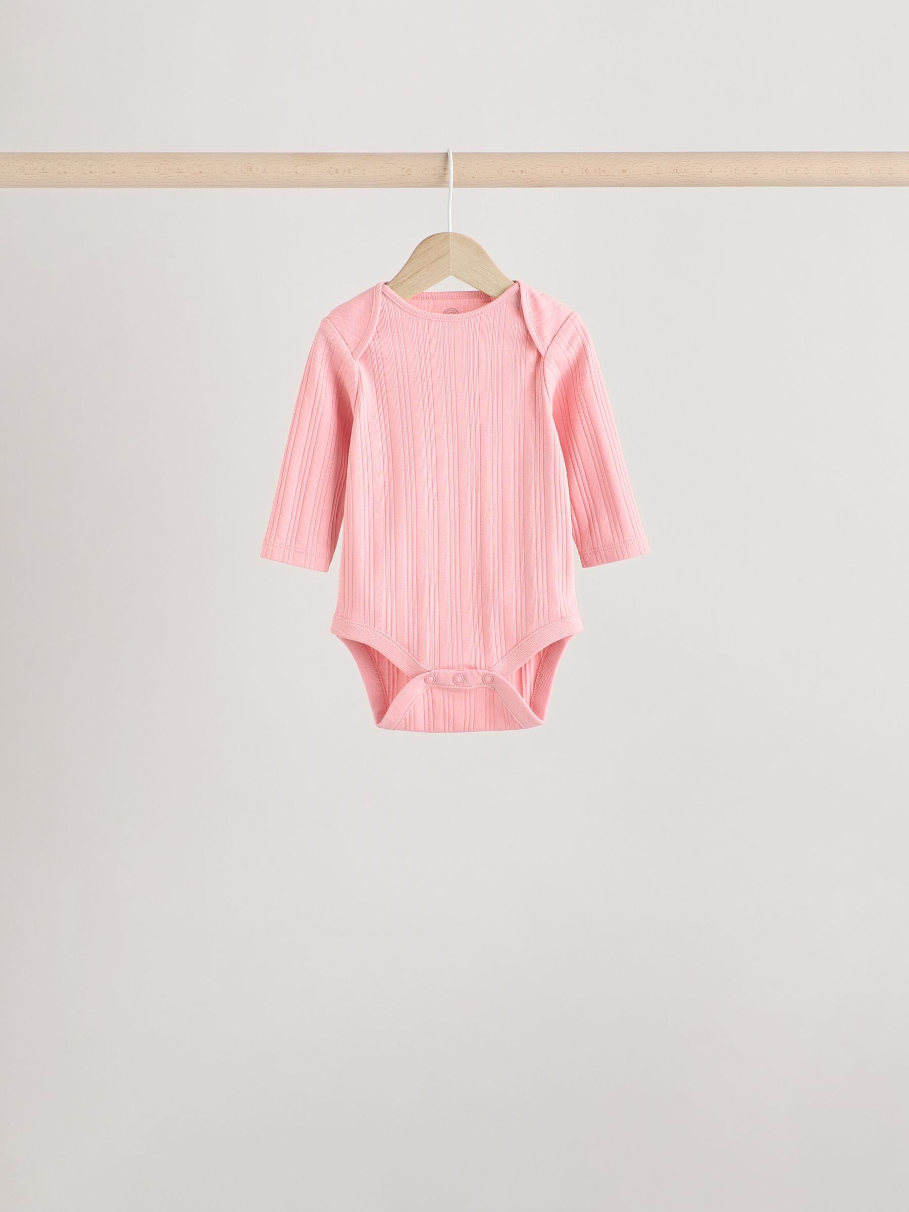 Pink Baby Long Sleeve 100% Cotton Ribbed Bodysuits 5 Pack