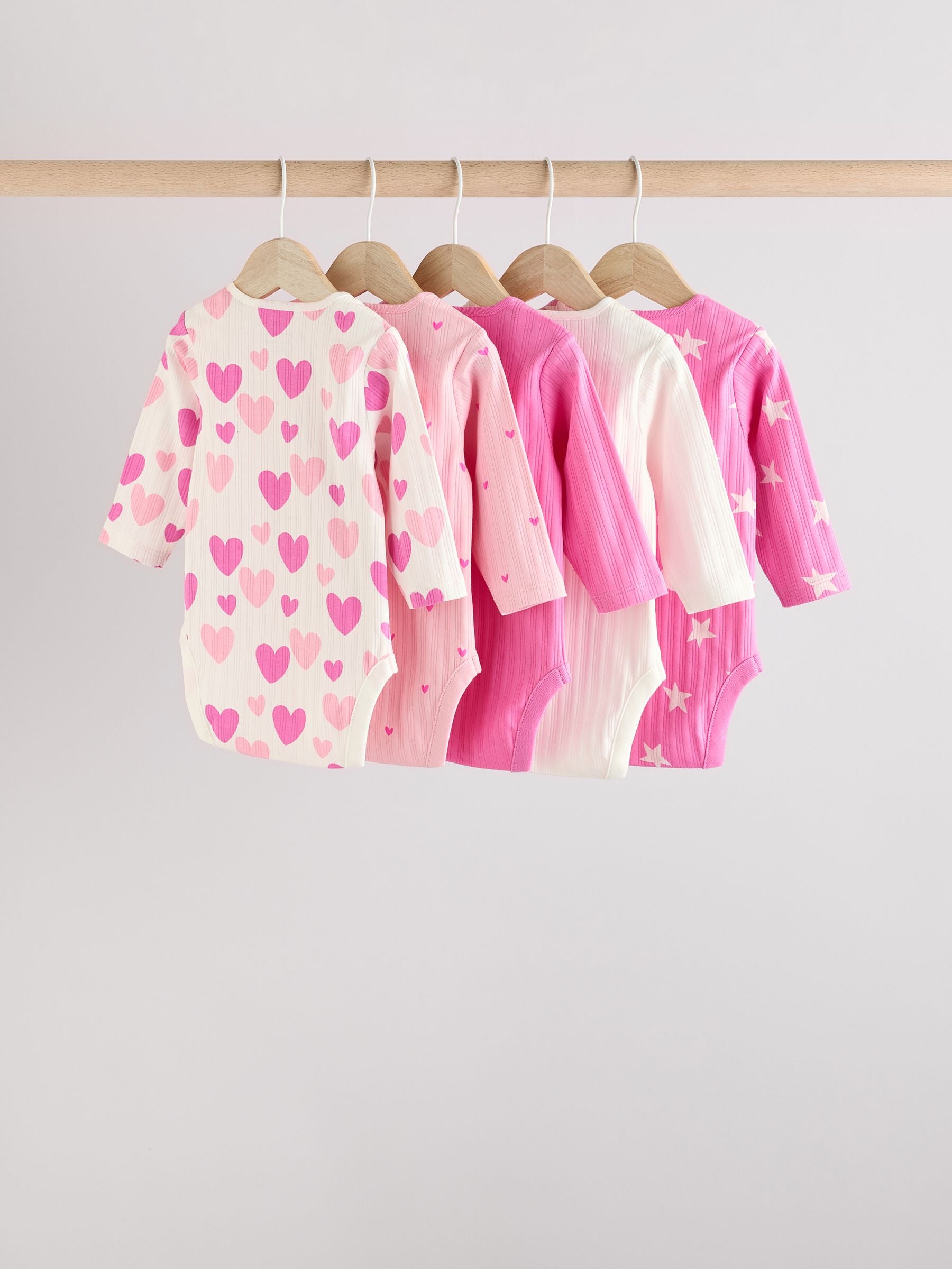 Pink Star Baby Long Sleeve 100% Cotton Bodysuit 5 Pack