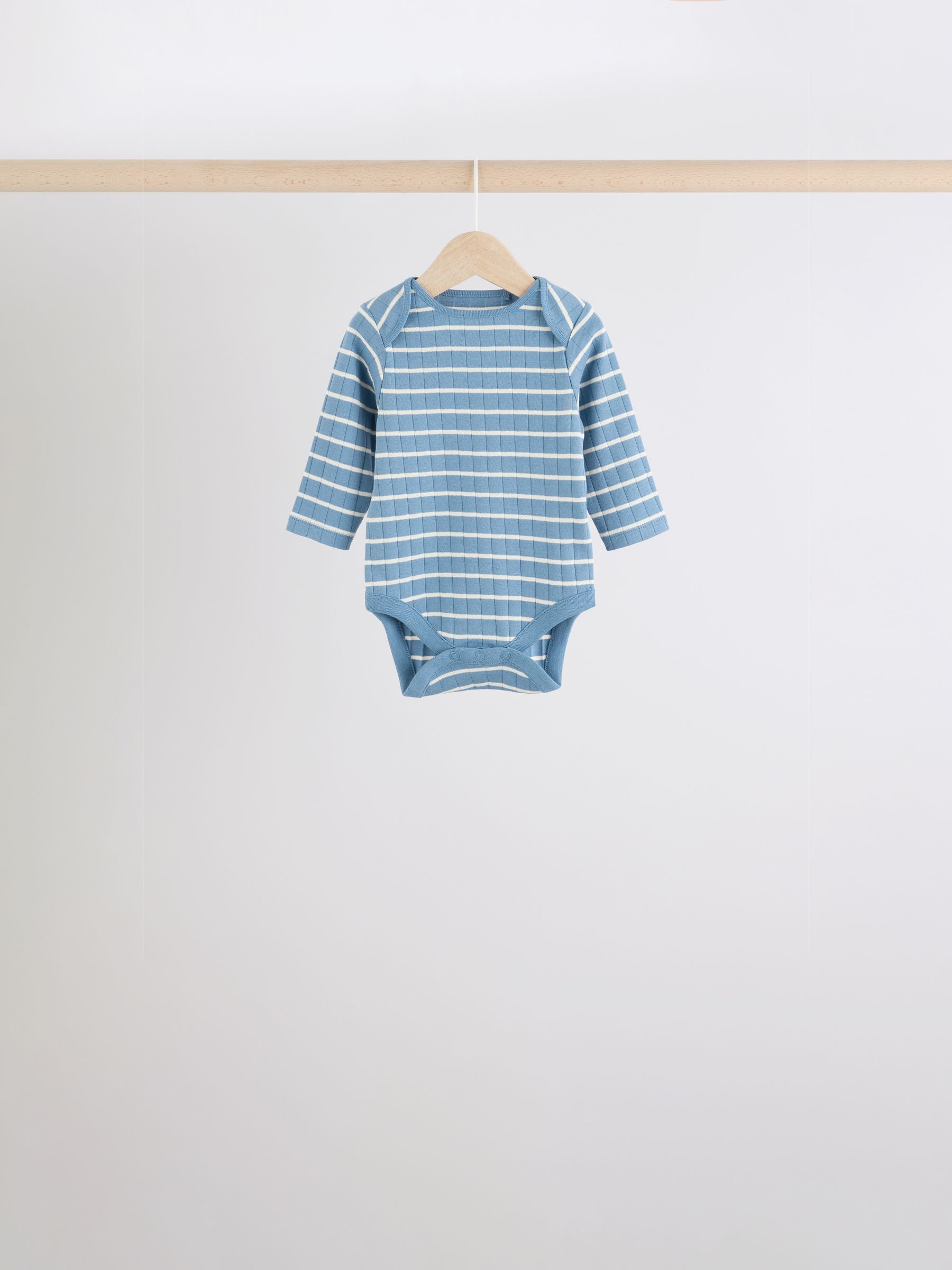 Blue Long Sleeve Baby 100% Cotton Bodysuits 5 Pack