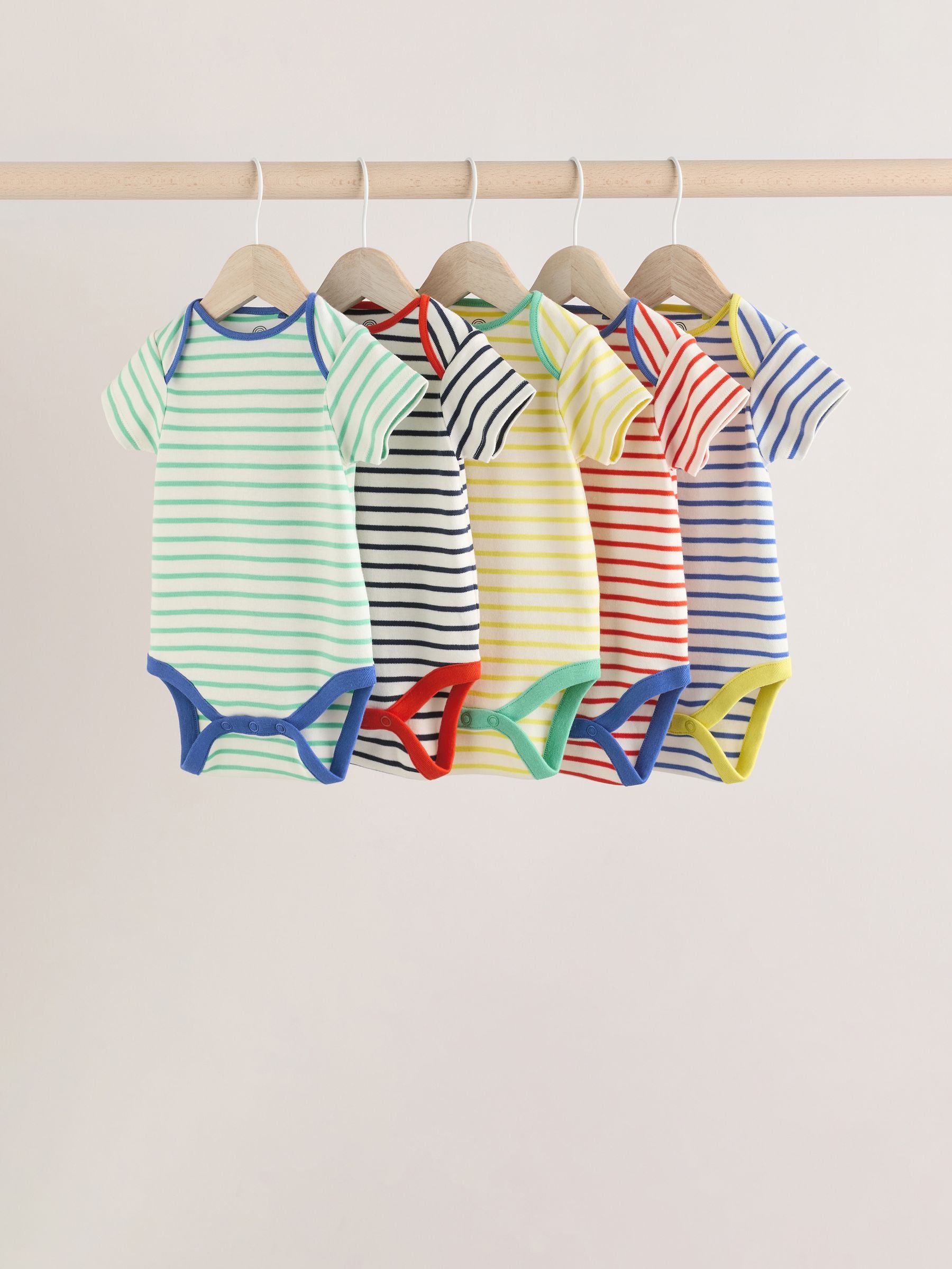 Multi Bright Stripe Short Sleeve 100% Cotton Bodysuits 5 Pack