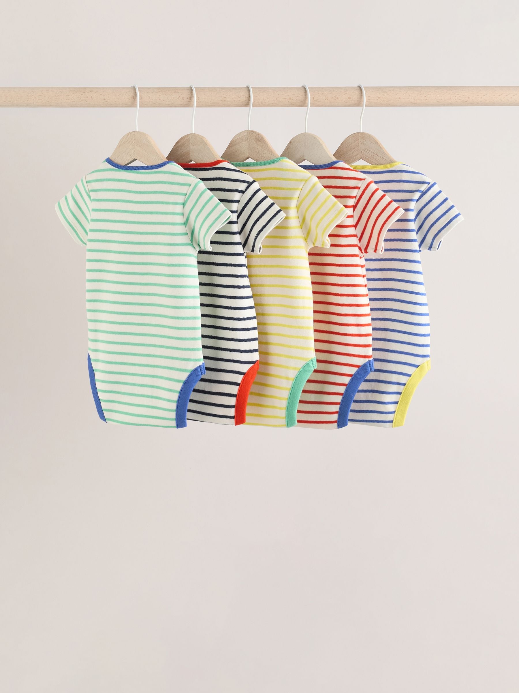 Multi Bright Stripe Short Sleeve 100% Cotton Bodysuits 5 Pack