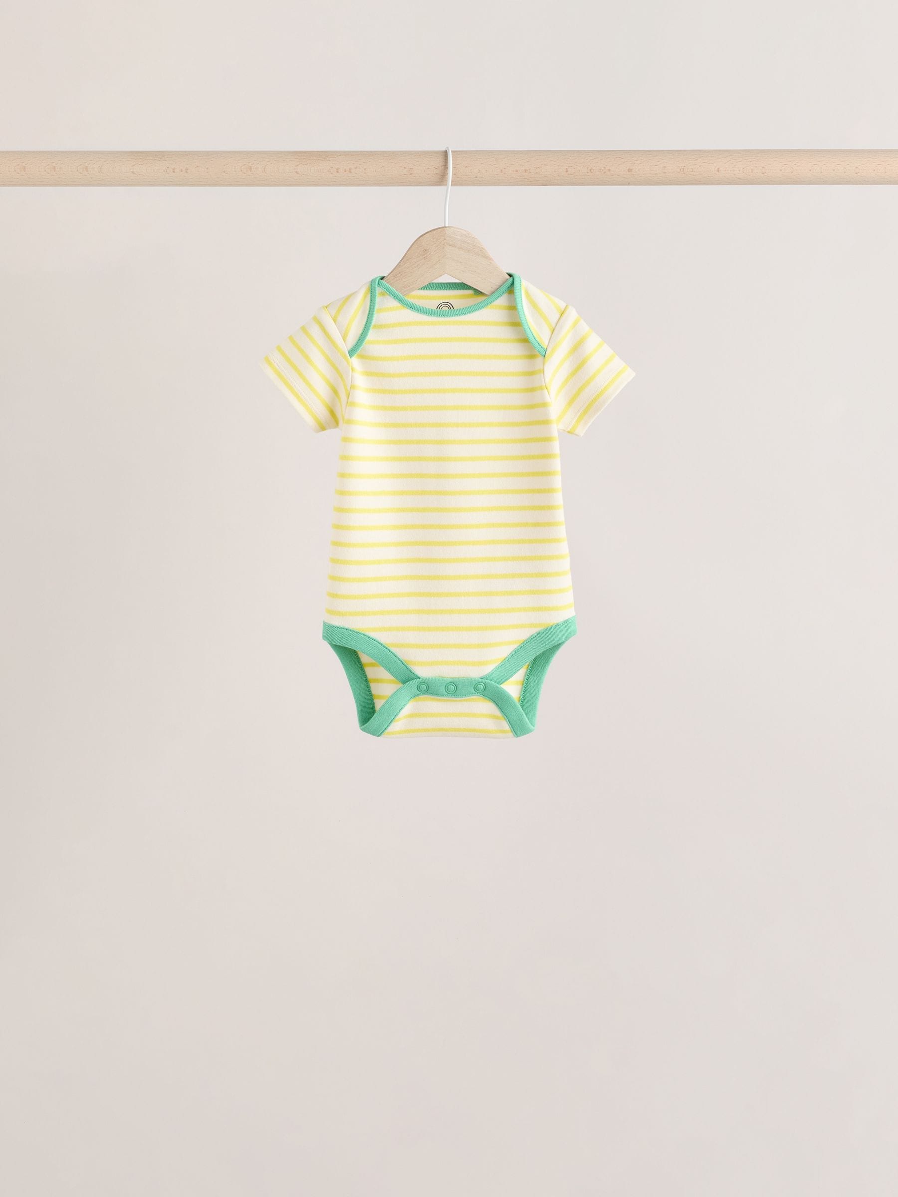 Multi Bright Stripe Short Sleeve 100% Cotton Bodysuits 5 Pack