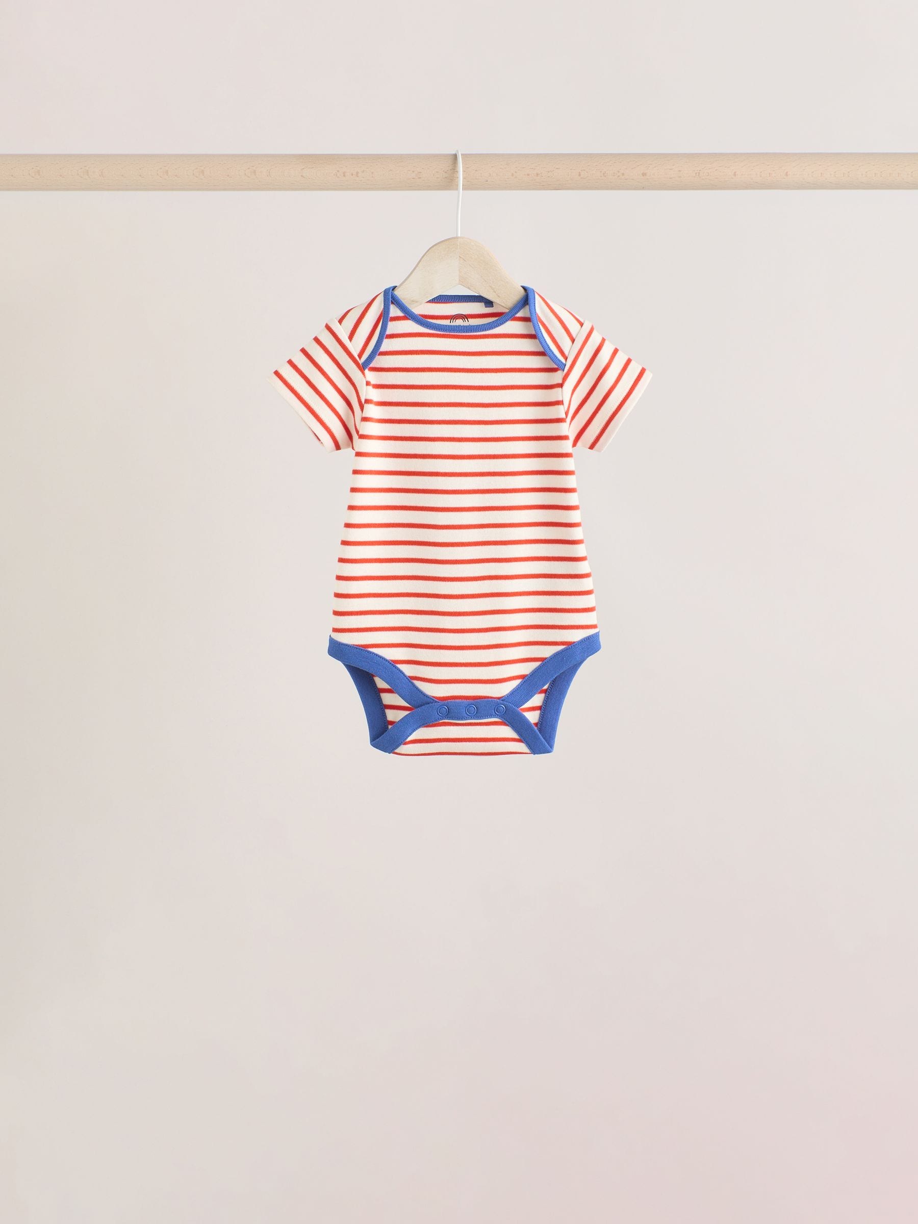 Multi Bright Stripe Short Sleeve 100% Cotton Bodysuits 5 Pack