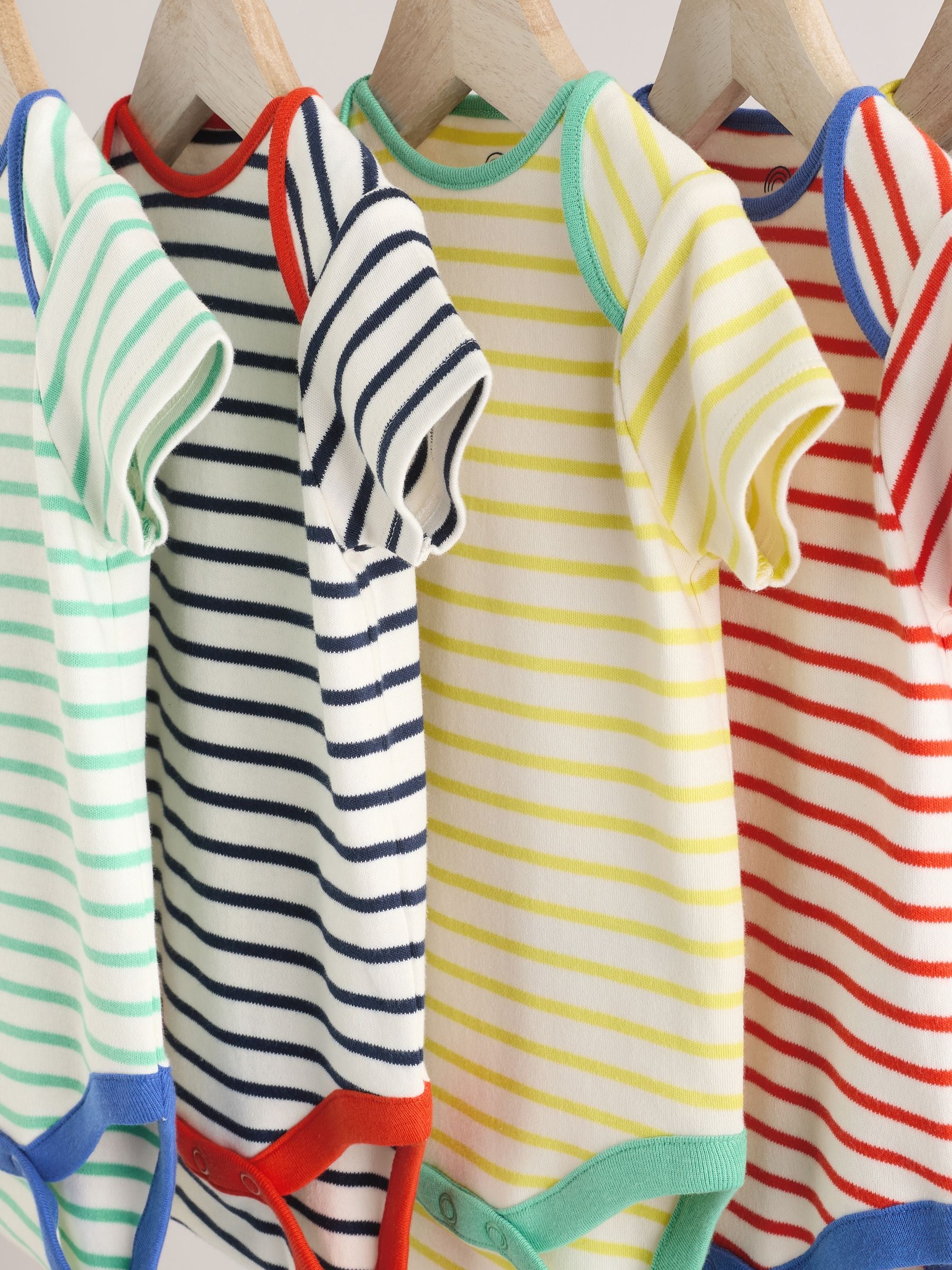 Multi Bright Stripe Short Sleeve 100% Cotton Bodysuits 5 Pack