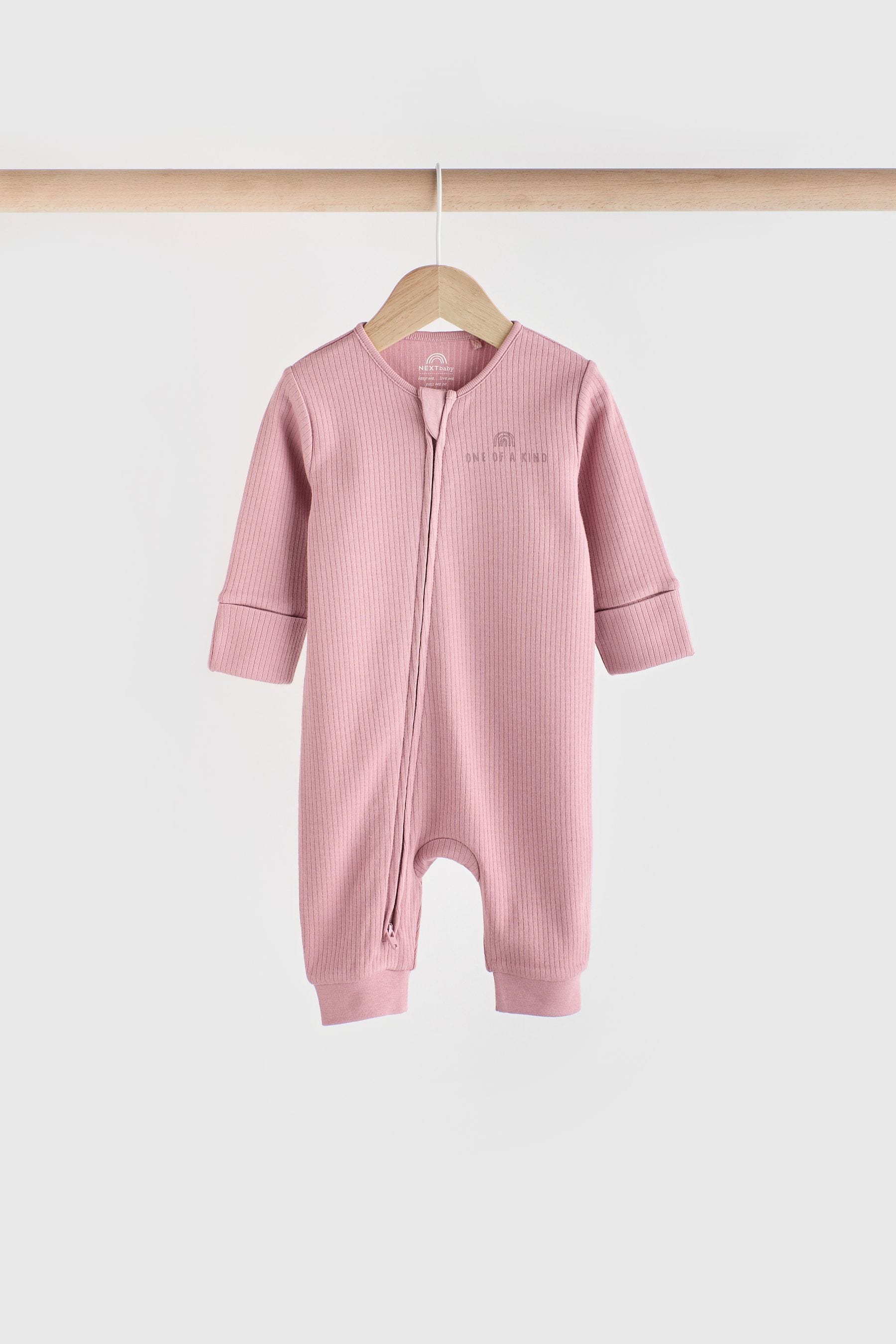 Pink Two Way Zip Baby Footless Sleepsuits 3 Pack (0mths-3yrs)