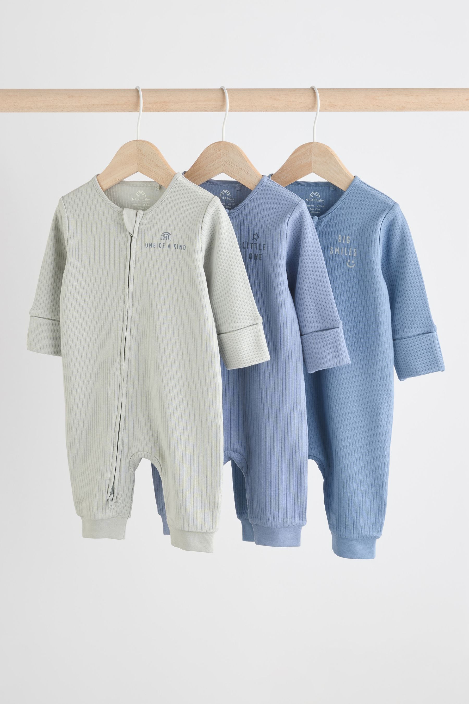 Blue Slogan 3 Pack Baby Sleepsuits (0-3yrs)