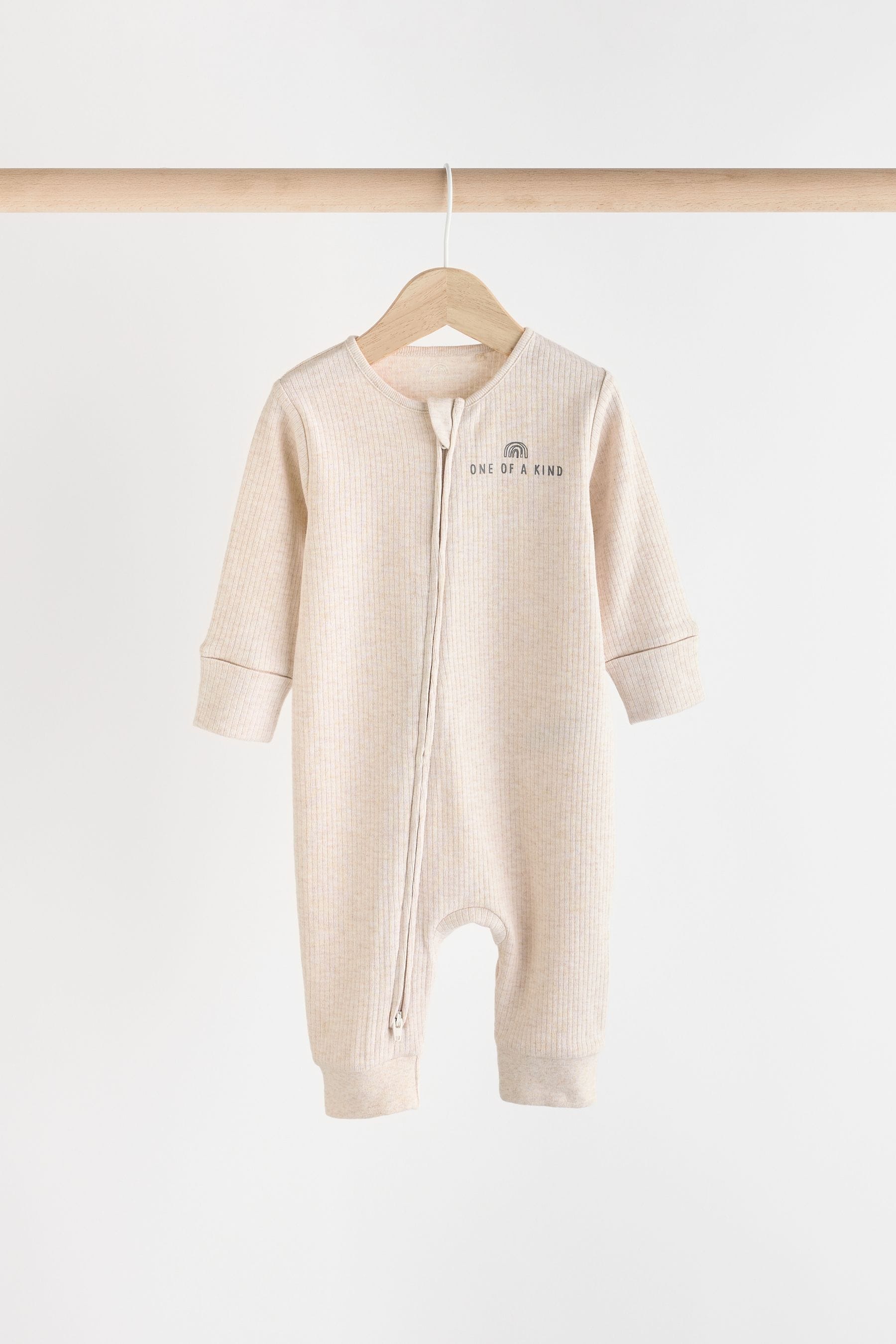 Neutral Slogan Baby 100% Cotton Footless 2 Way Zip Sleepsuits 3 Pack (0mths-3yrs)