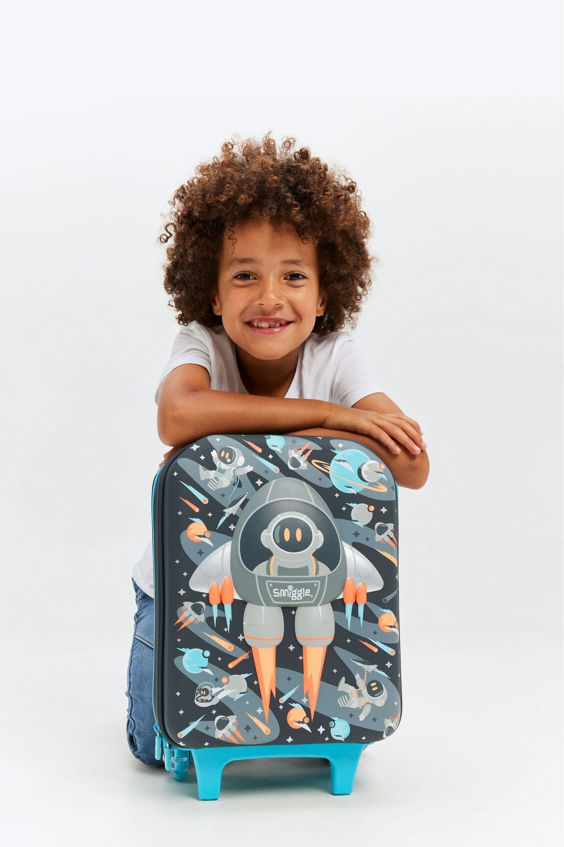 Smiggle Grey Blast Off Junior Suitcase Hardtop Trolley Bag