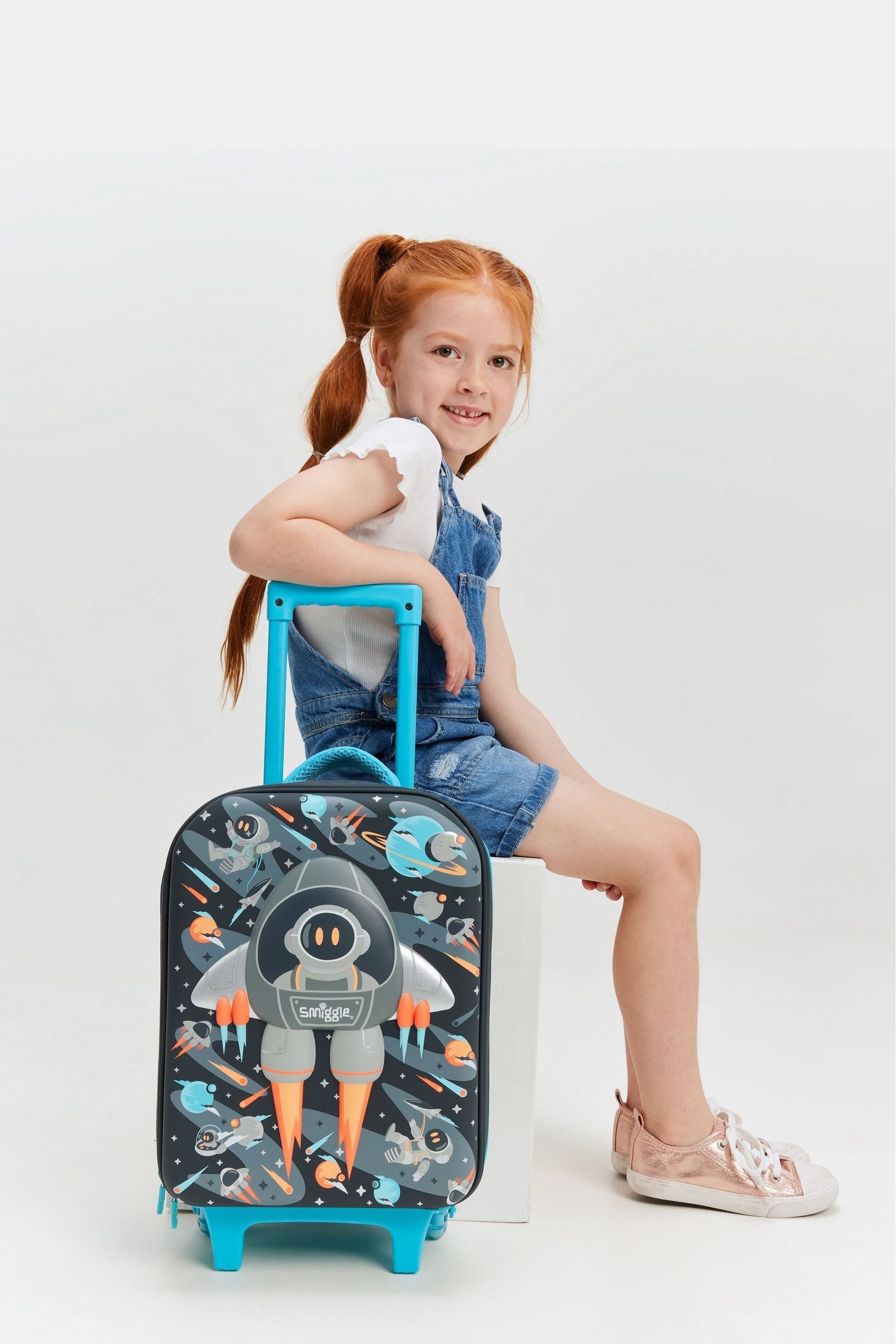 Smiggle Grey Blast Off Junior Suitcase Hardtop Trolley Bag