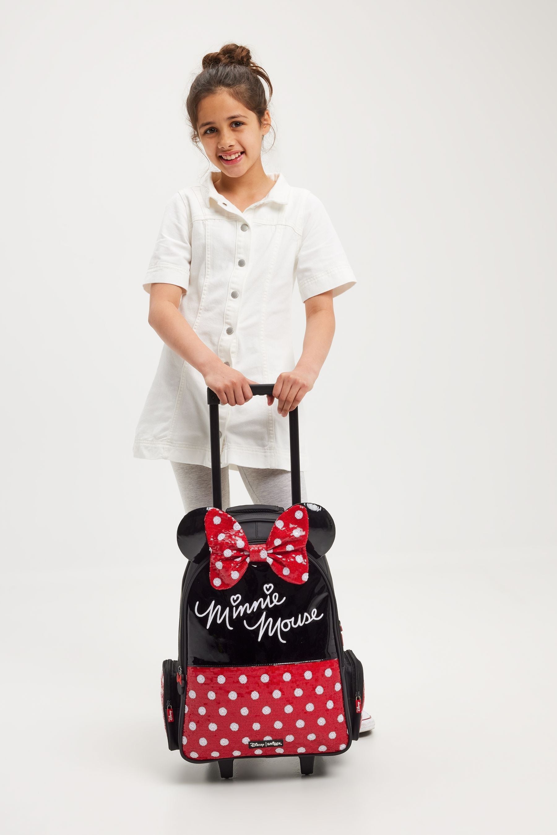 Smiggle Red Minnie Mouse Suitcase Trolley Backpack With Light Up Wheels