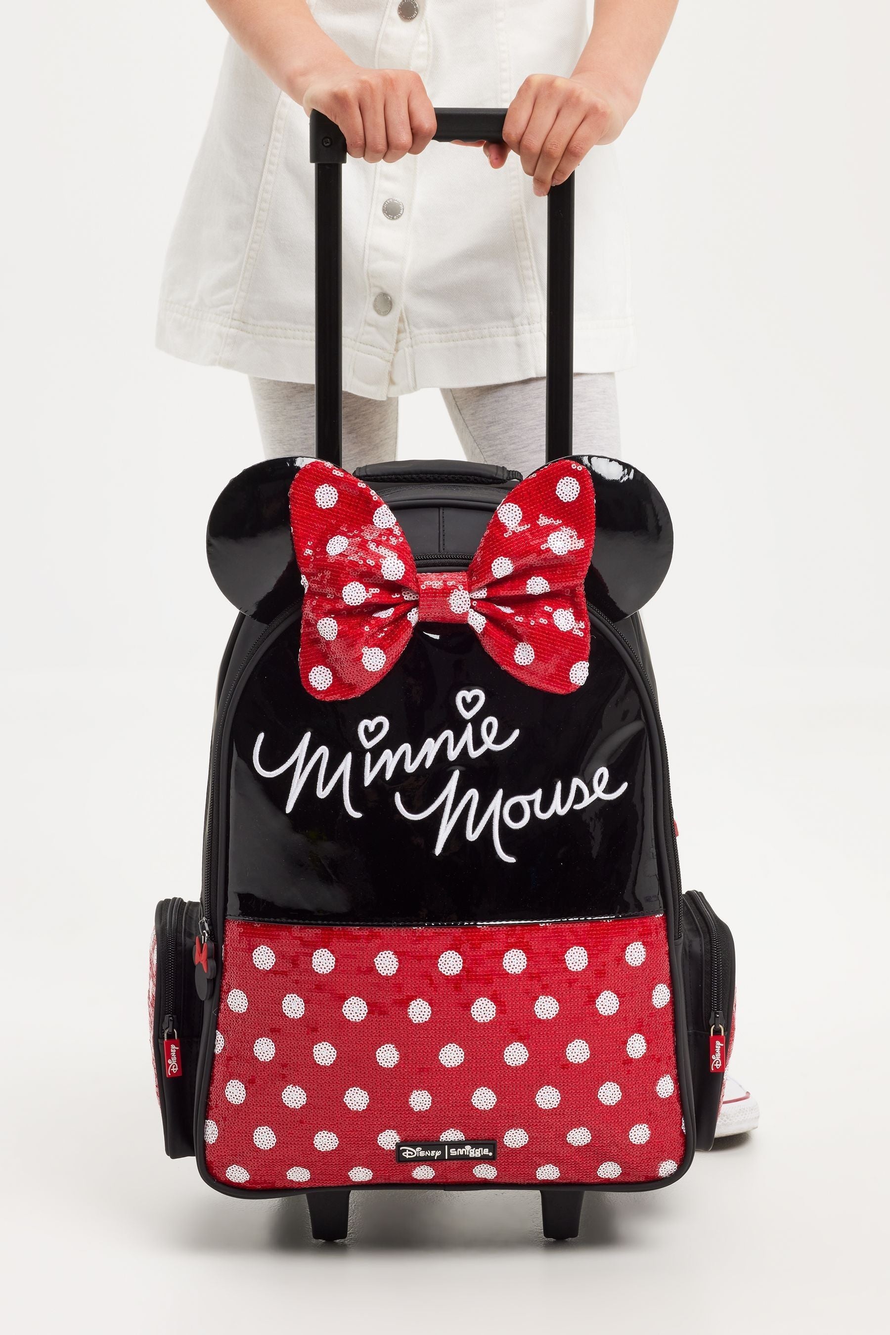 Smiggle Red Minnie Mouse Suitcase Trolley Backpack With Light Up Wheels