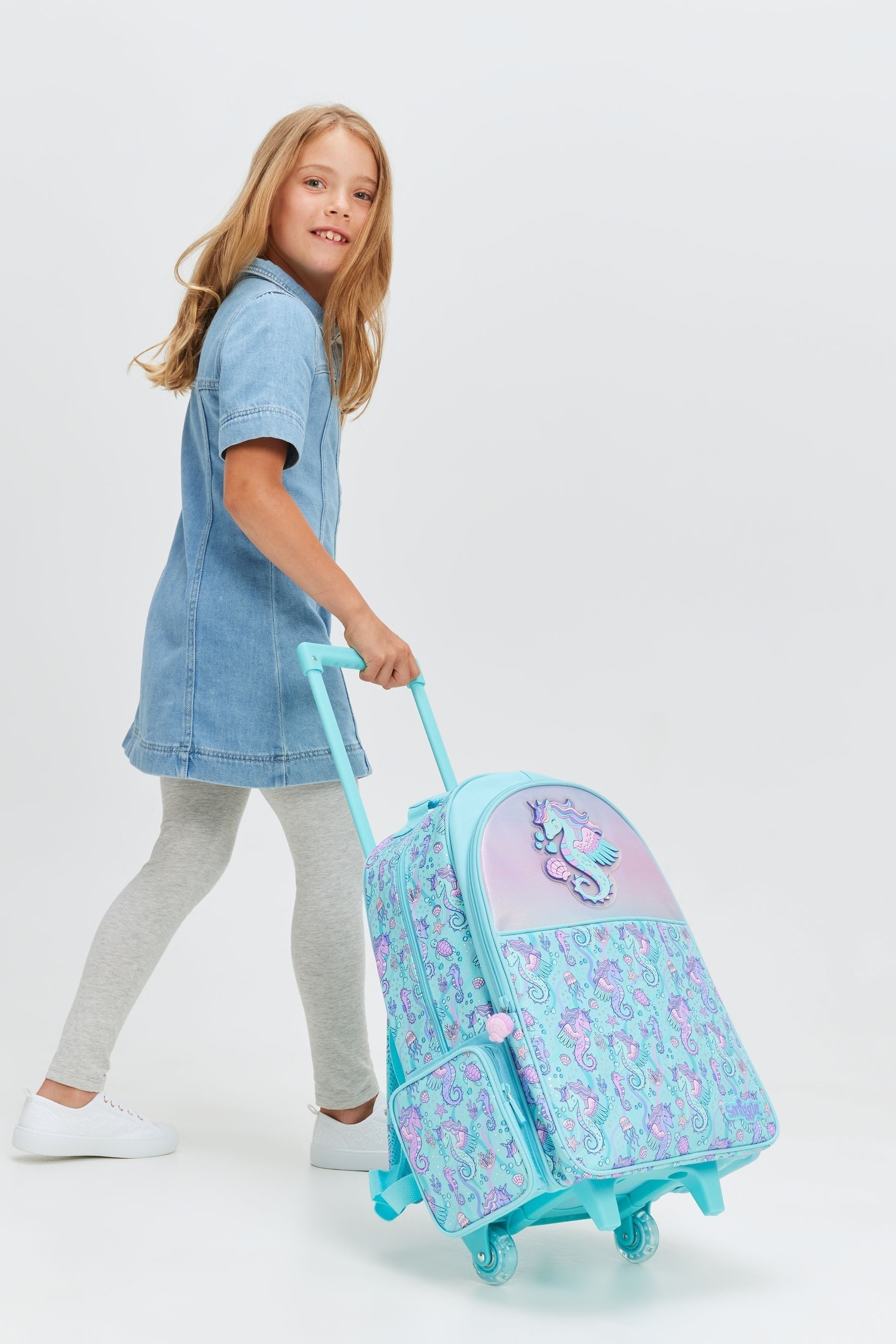 Smiggle Blue Epic Adventures Suitcase Trolley Backpack With Light Up Wheels