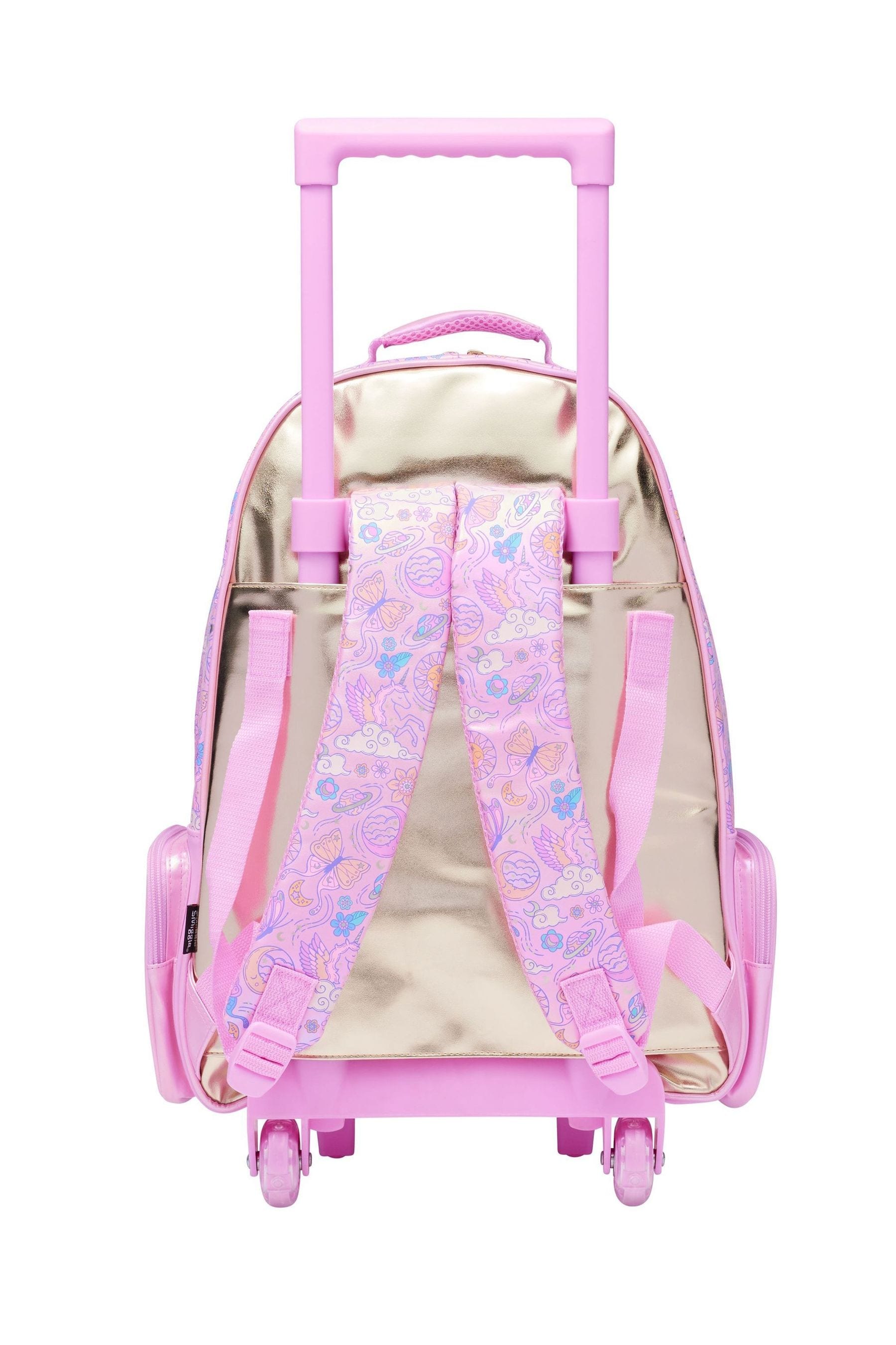 Smiggle Pink Cosmos Suitcase Trolley Backpack With Light Up Wheels