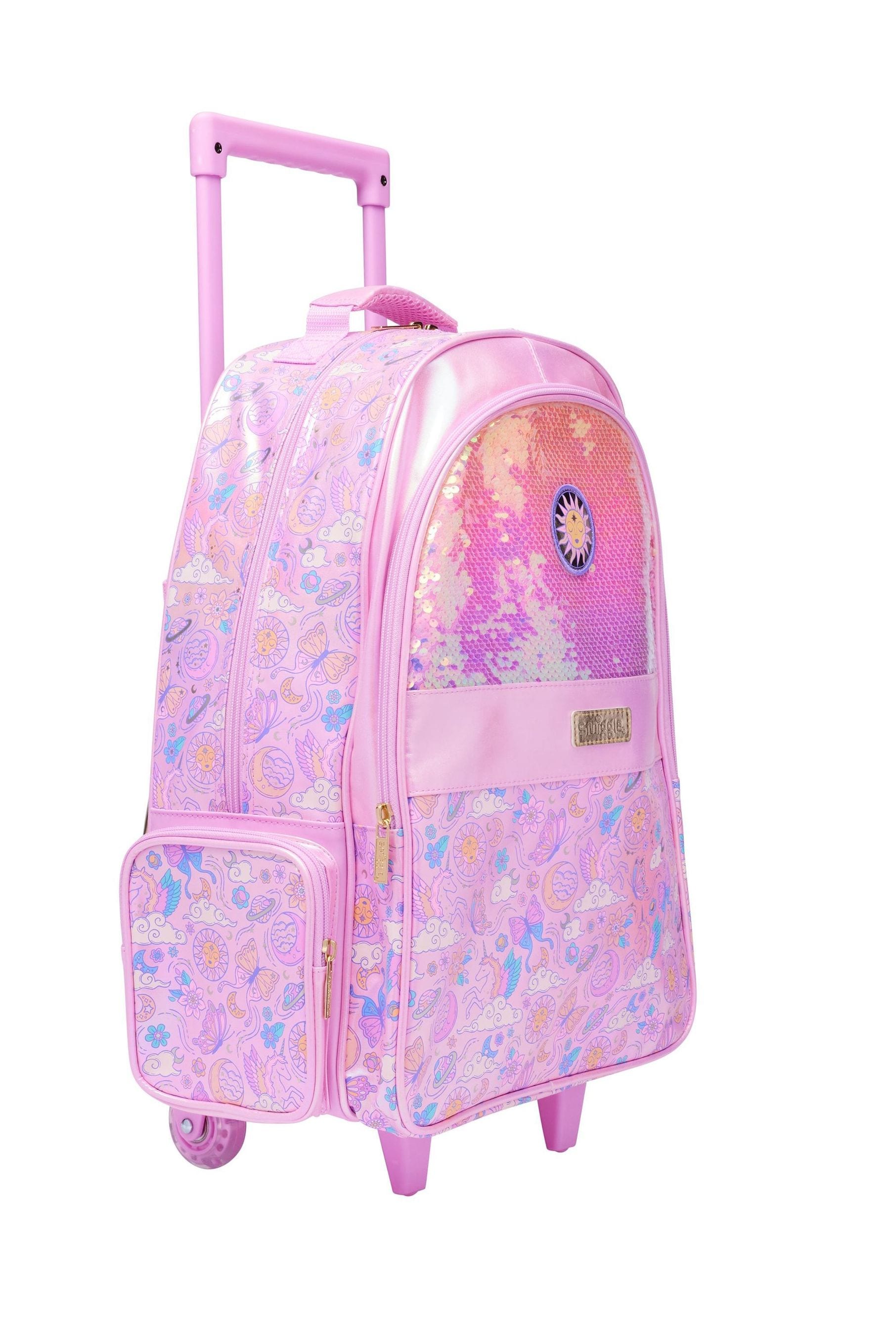 Smiggle Pink Cosmos Suitcase Trolley Backpack With Light Up Wheels