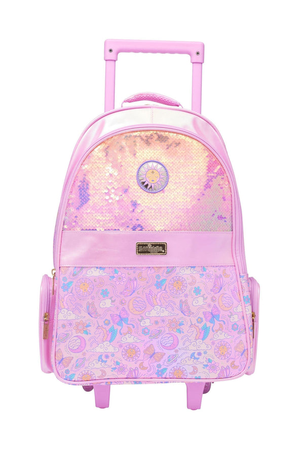 Smiggle Pink Cosmos Suitcase Trolley Backpack With Light Up Wheels