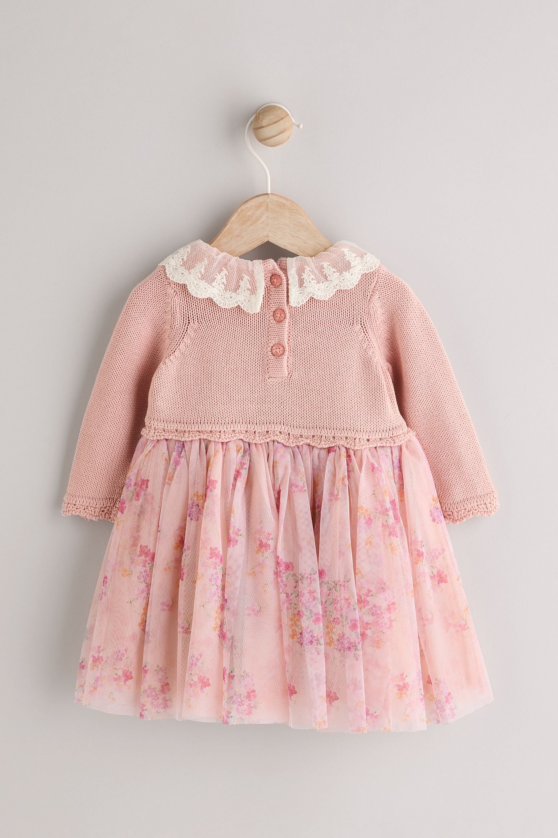 Pink Floral Mesh Baby Twofer Mesh Dress (0mths-2yrs)