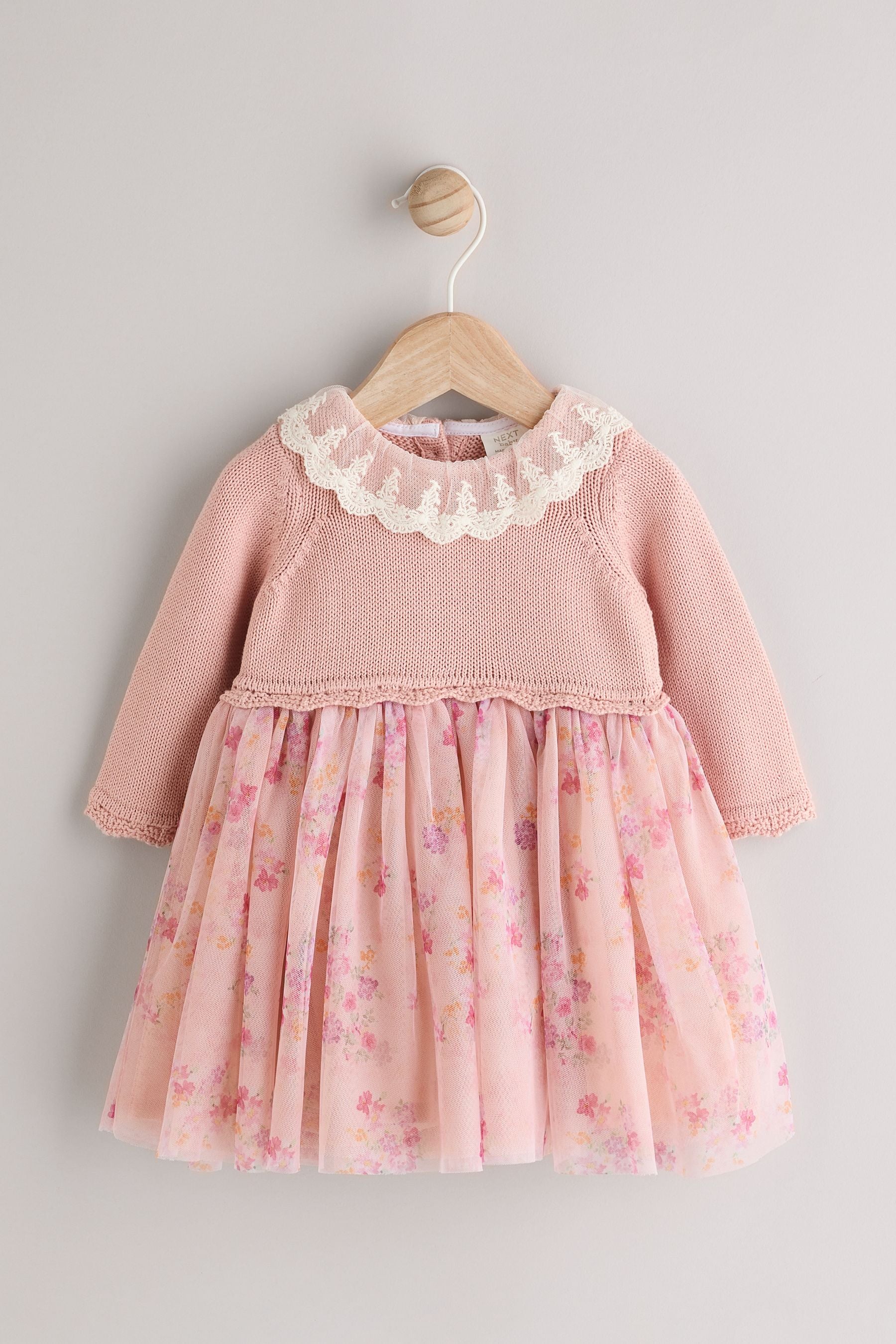 Pink Floral Mesh Baby Twofer Mesh Dress (0mths-2yrs)