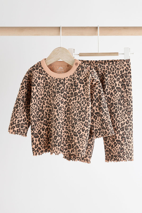 Tan Brown Leopard Print Baby Top and Wide Leg Trousers 2 Piece Set