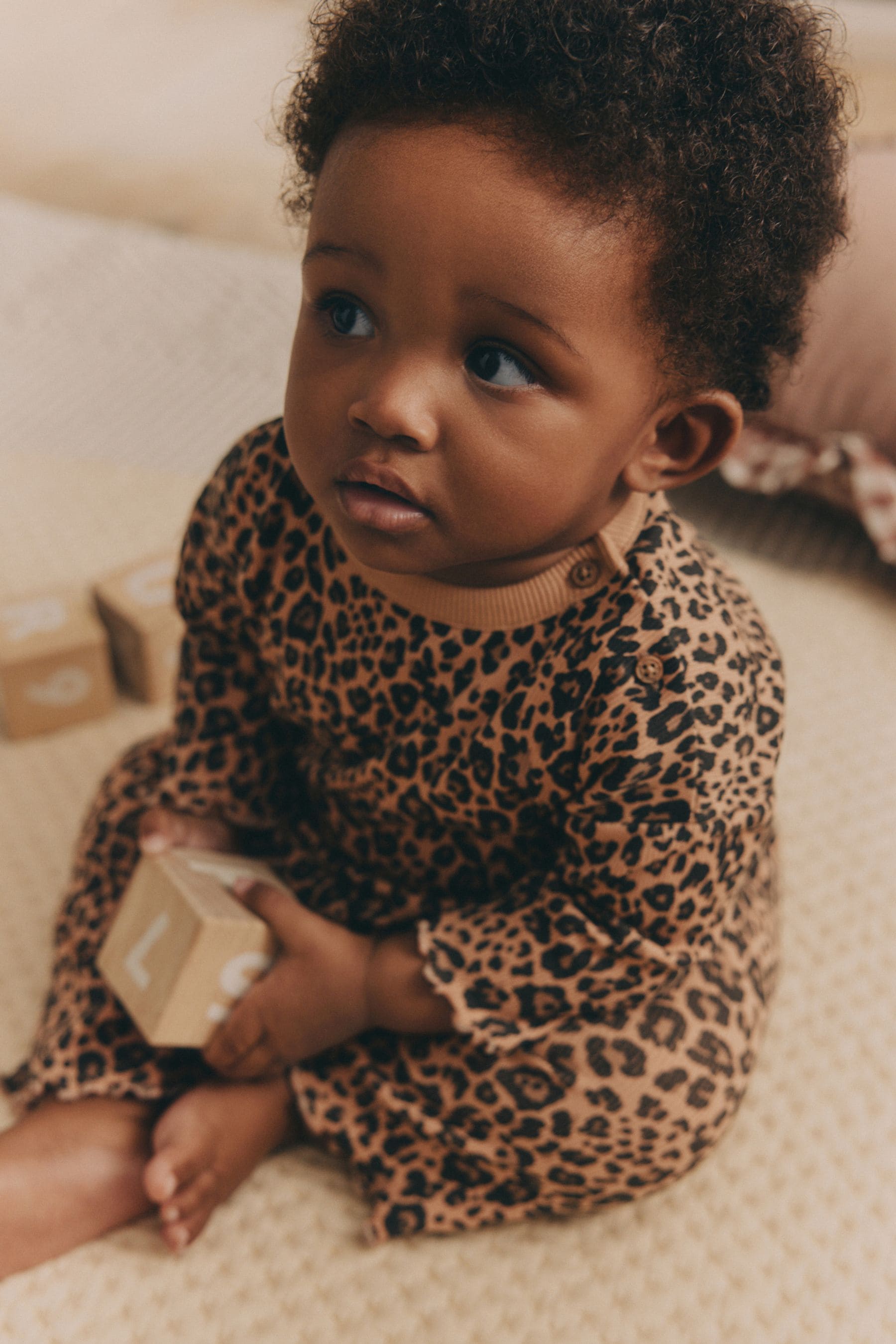 Tan Brown Leopard Print Baby Top and Wide Leg Trousers 2 Piece Set