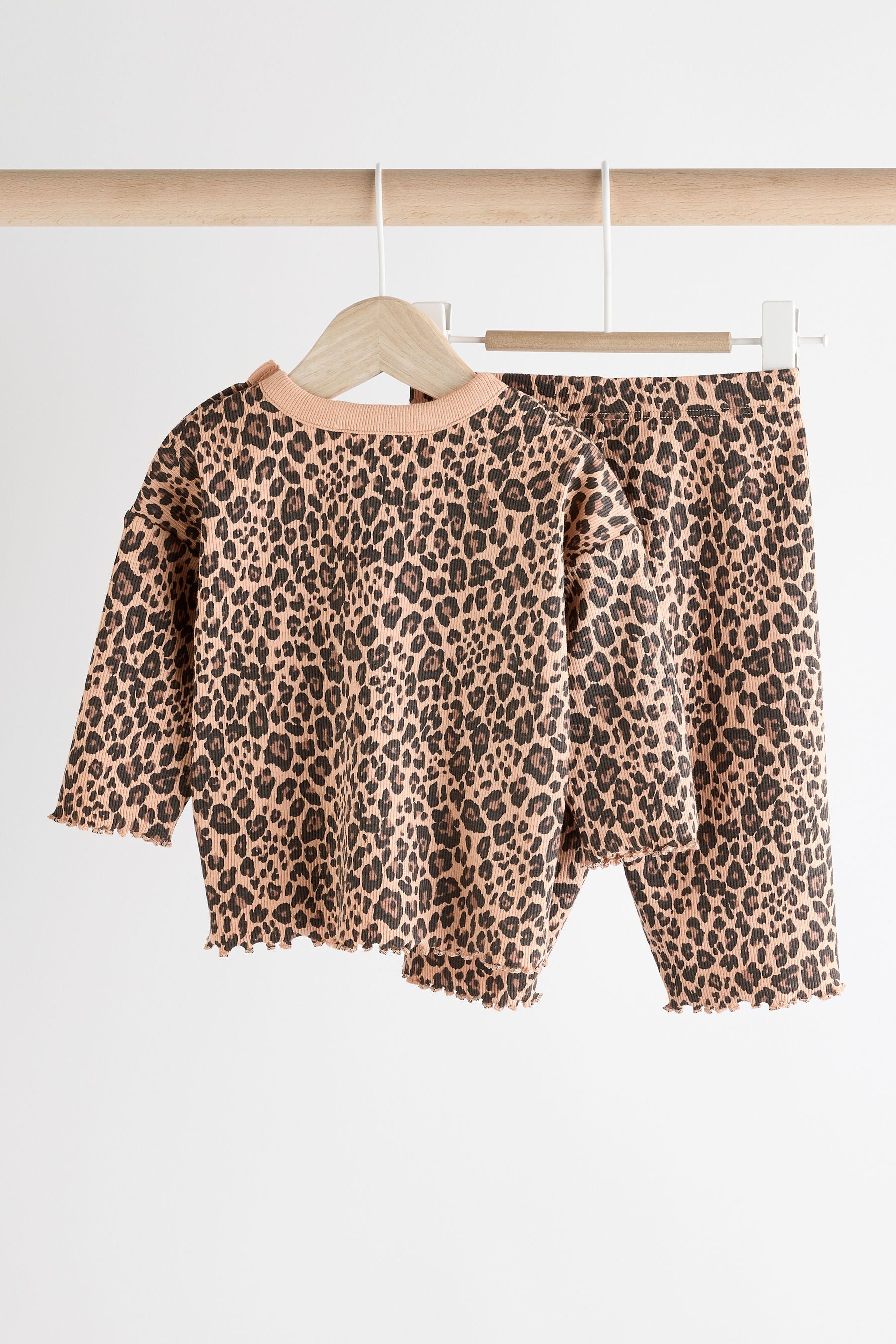 Tan Brown Leopard Print Baby Top and Wide Leg Trousers 2 Piece Set