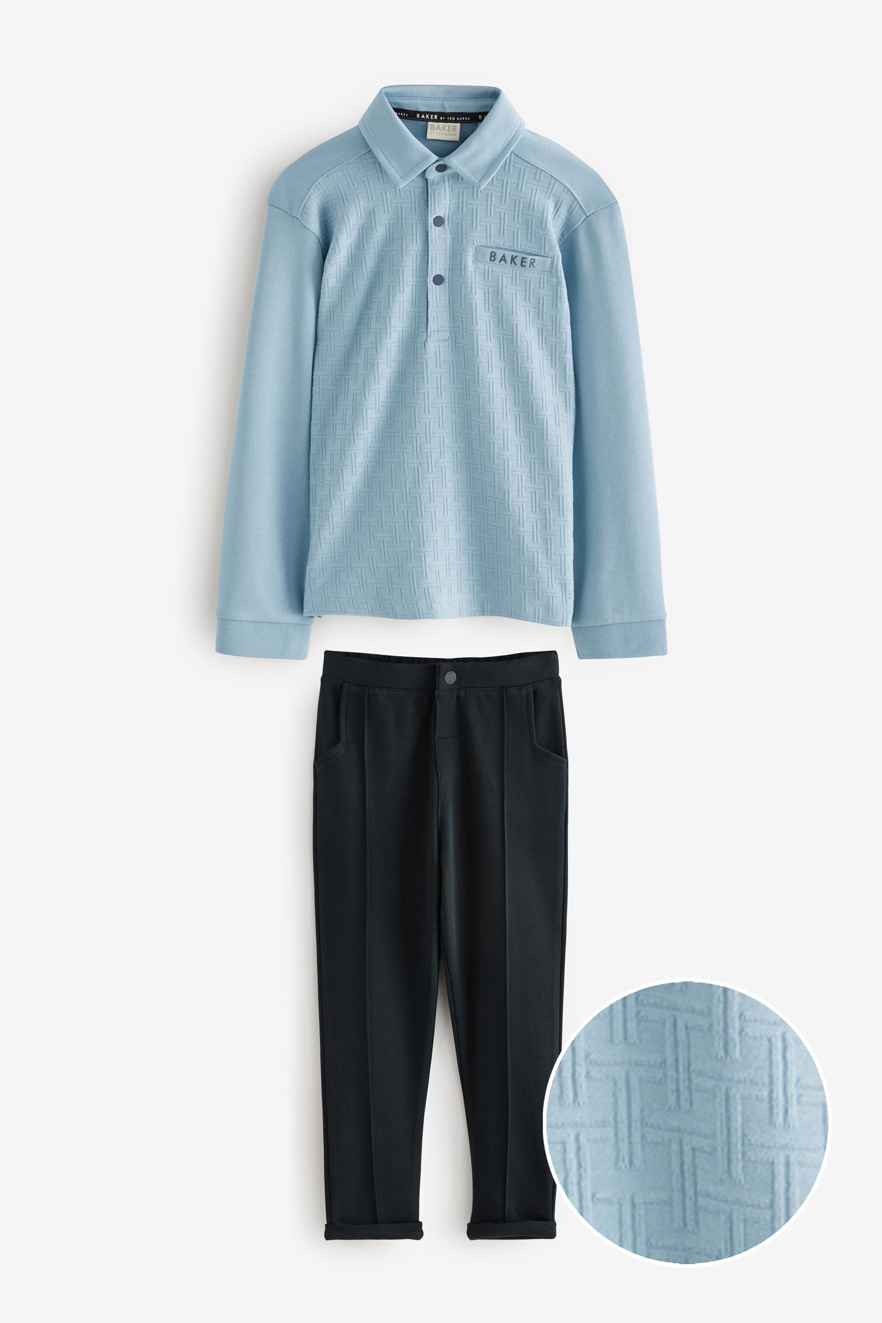 Baker by Ted Baker Blue Textured Polo Shirt and Trousers Set