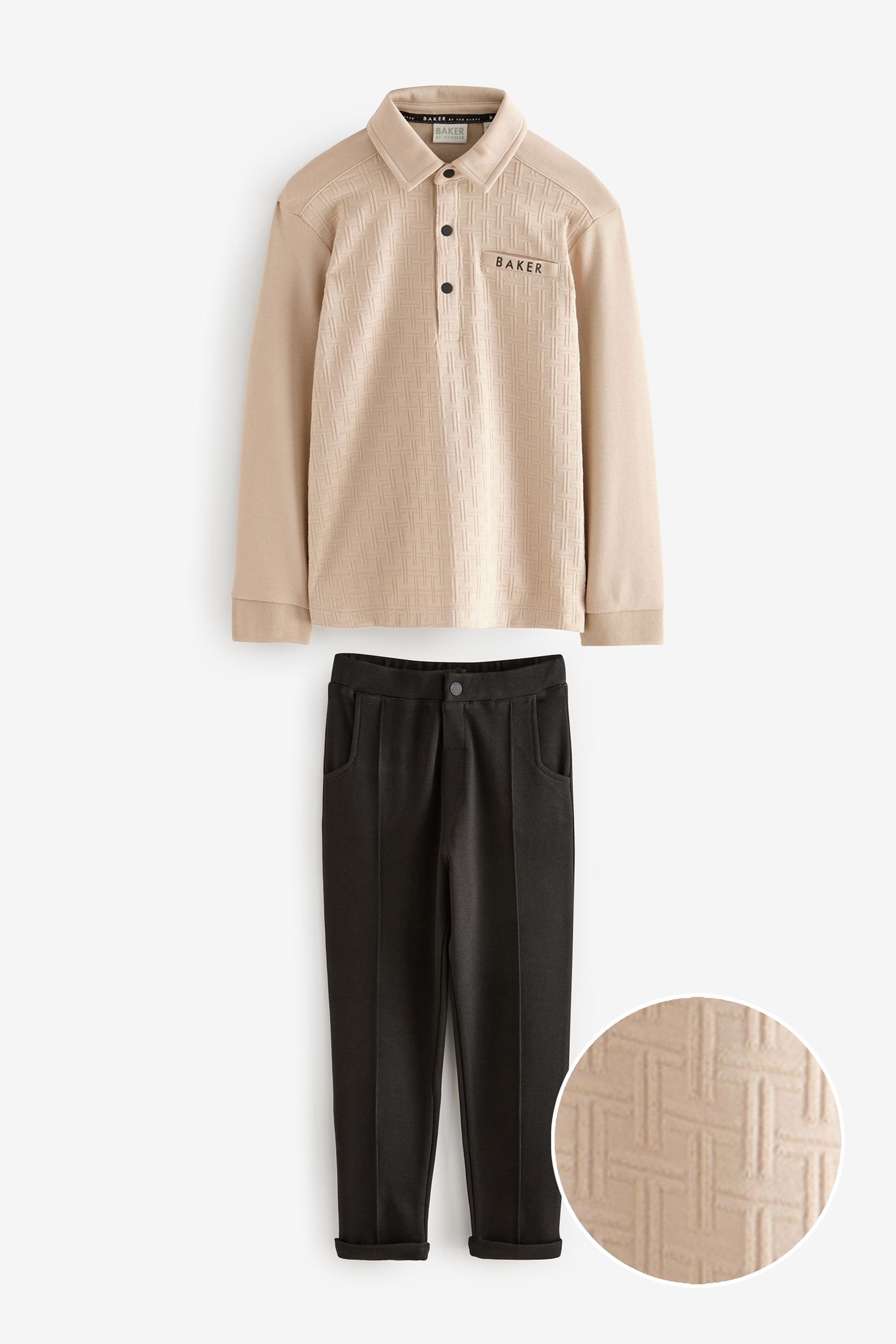 Baker by Ted Baker Stone Textured Polo Shirt and Trousers Set