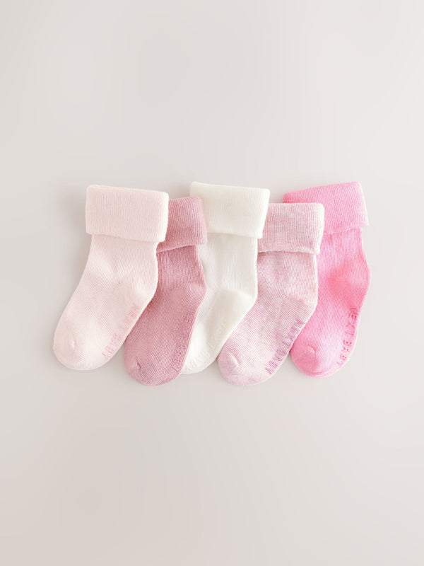 Pink Baby Roll Top Socks 5 Pack (0mths-2yrs)