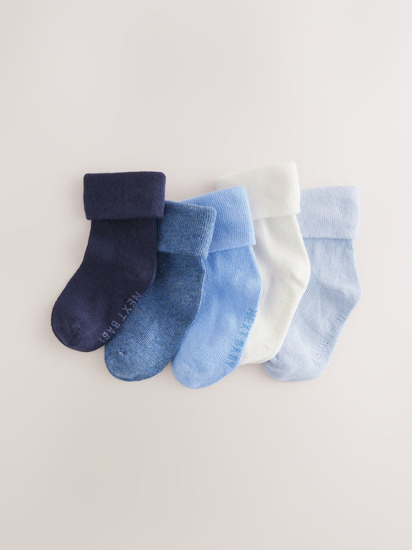 Blue Roll Top Baby Socks 5 Pack (0mths-2yrs)