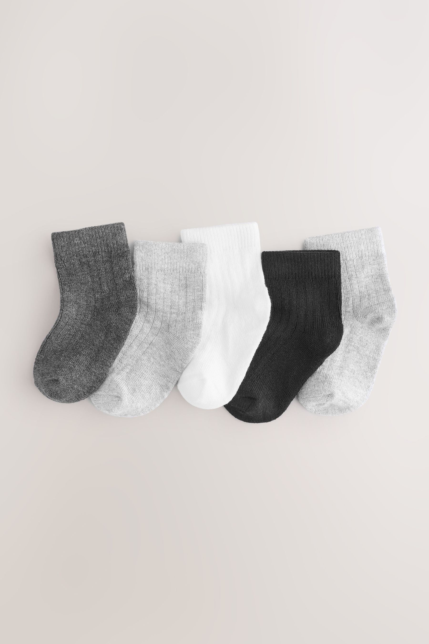 Grey and White Baby Ribbed Socks 5 Pack (0mths-2yrs)