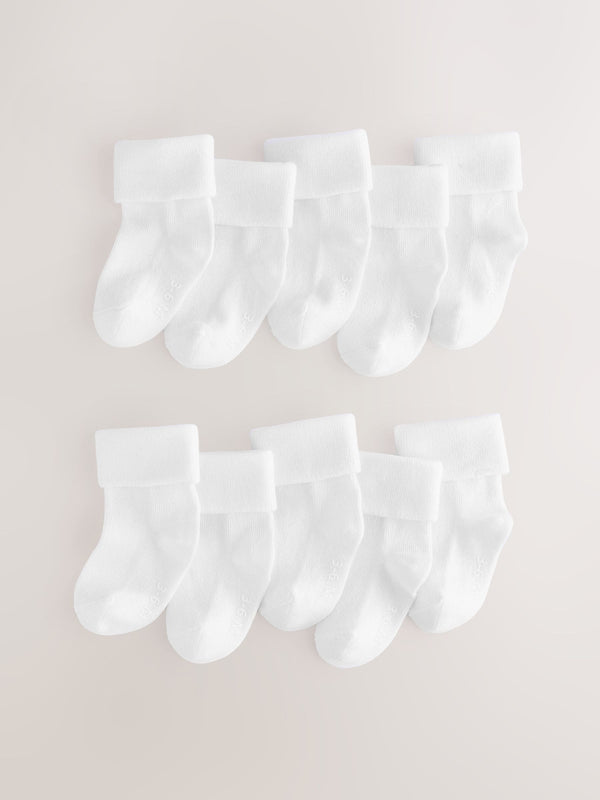 White Baby Roll Top Socks10 Pack (0mths-2yrs)