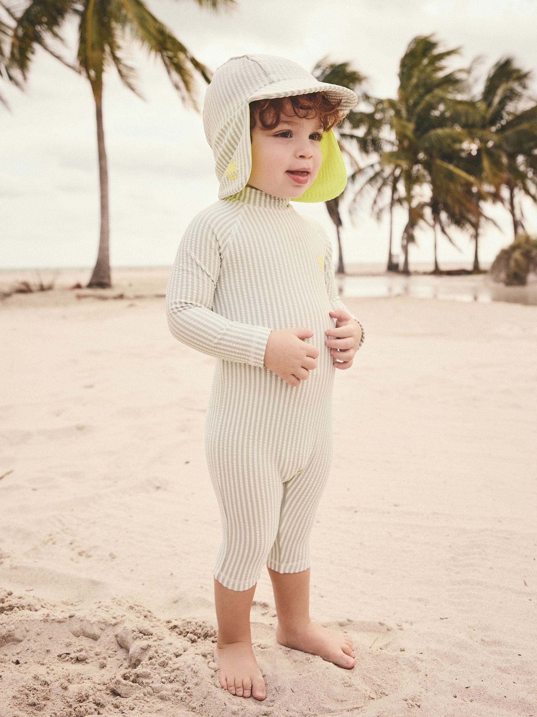 Green Stripe Sunsafe Swimsuit and Hat Set (3mths-7yrs)