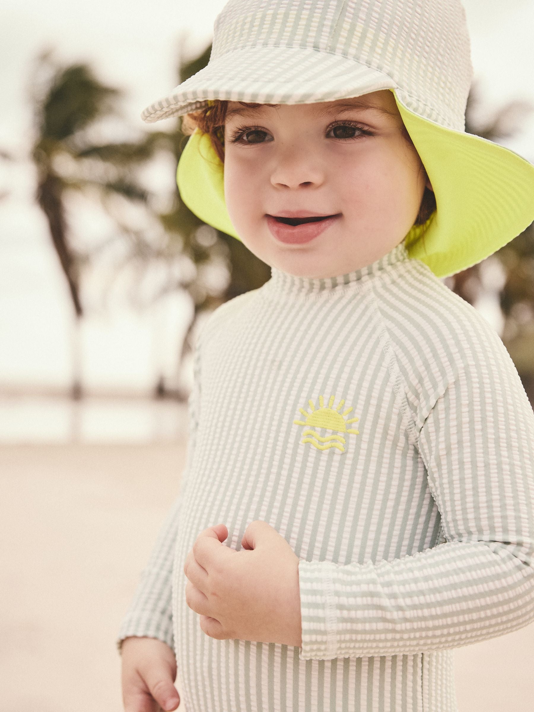 Green Stripe Sunsafe Swimsuit and Hat Set (3mths-7yrs)